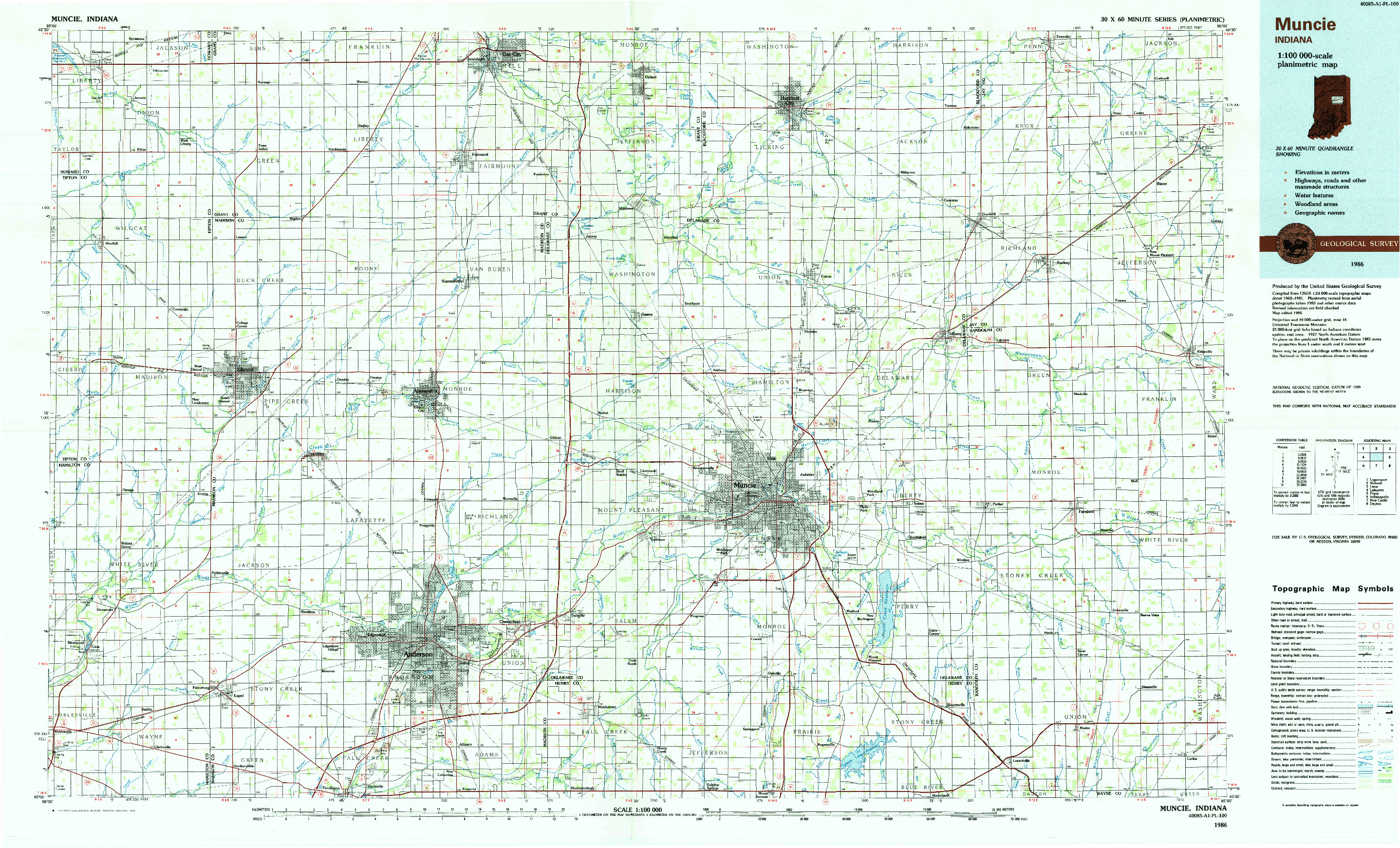 USGS 1:100000-SCALE QUADRANGLE FOR MUNCIE, IN 1986