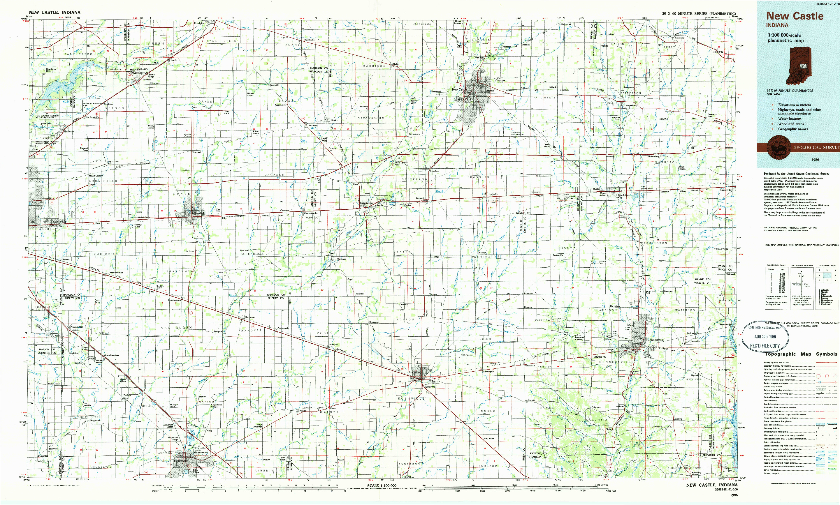 USGS 1:100000-SCALE QUADRANGLE FOR NEW CASTLE, IN 1986