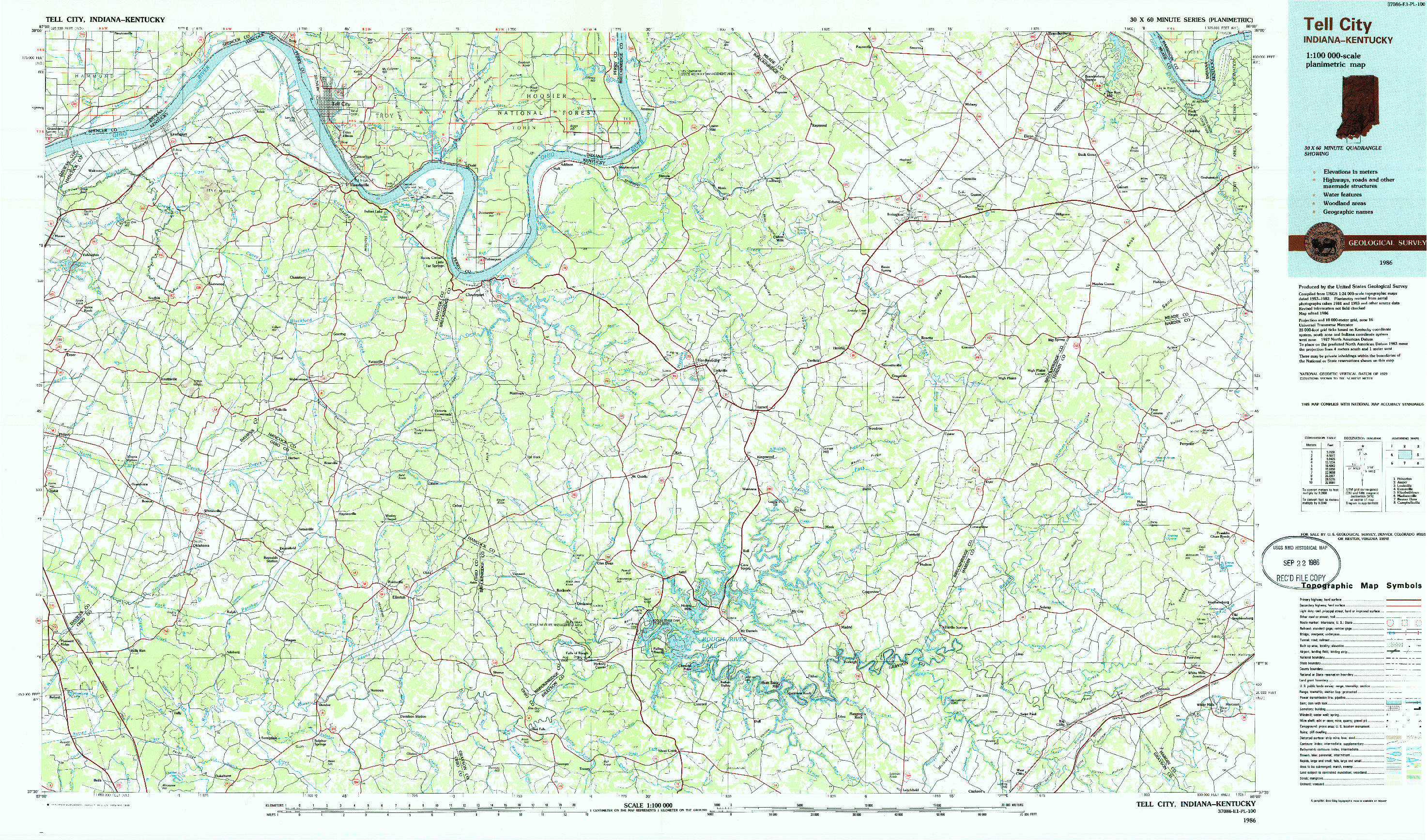 USGS 1:100000-SCALE QUADRANGLE FOR TELL CITY, IN 1986