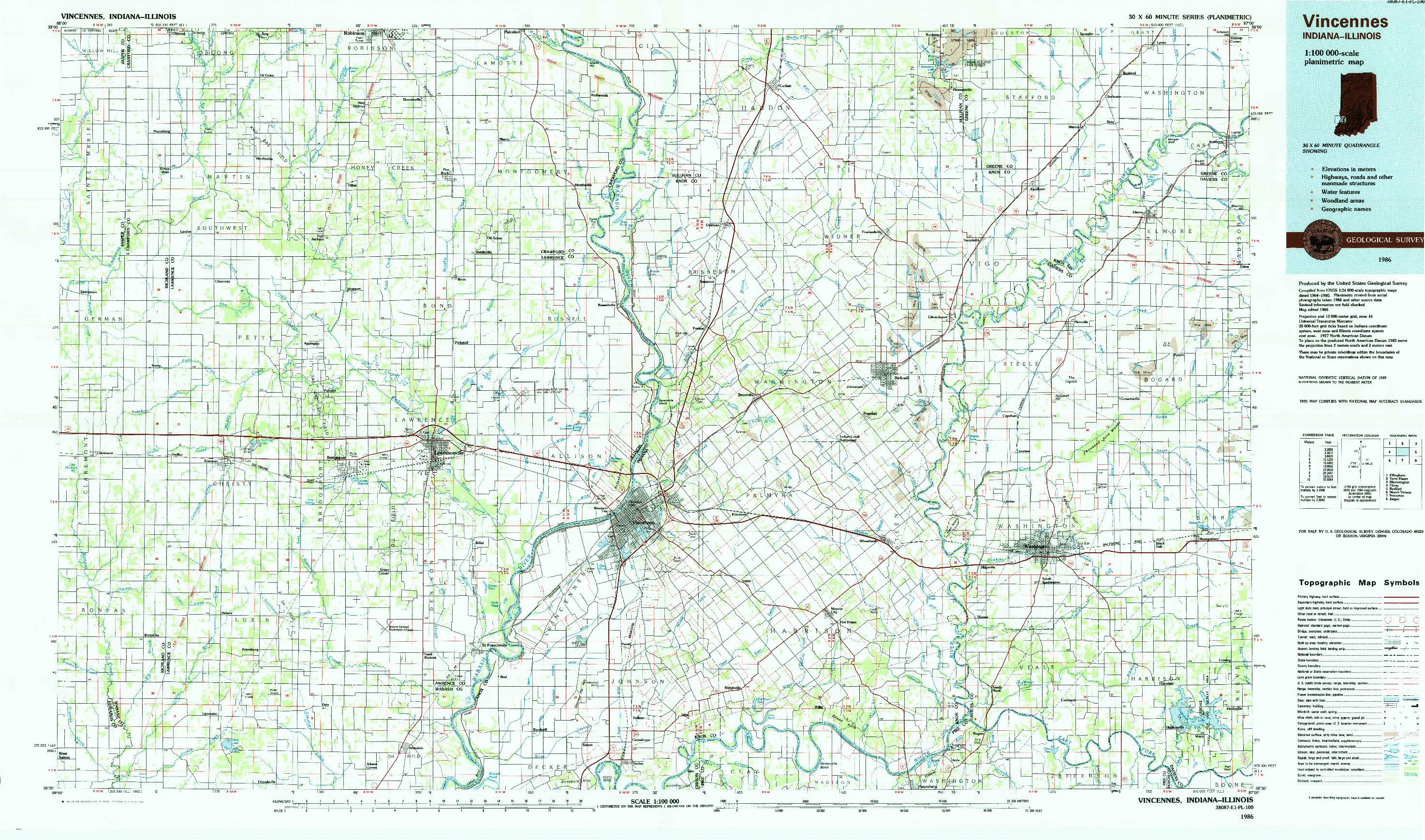 USGS 1:100000-SCALE QUADRANGLE FOR VINCENNES, IN 1986