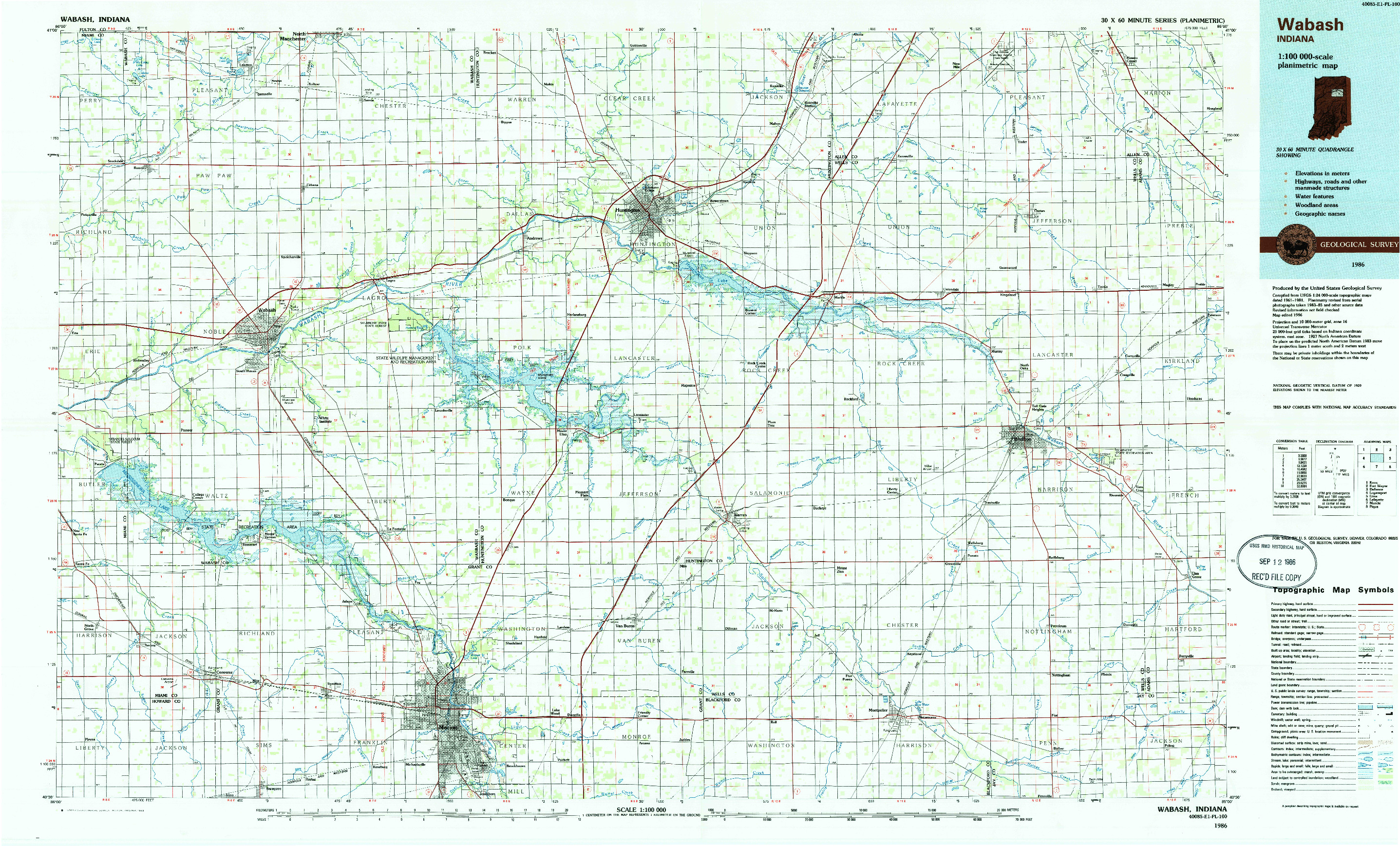 USGS 1:100000-SCALE QUADRANGLE FOR WABASH, IN 1986