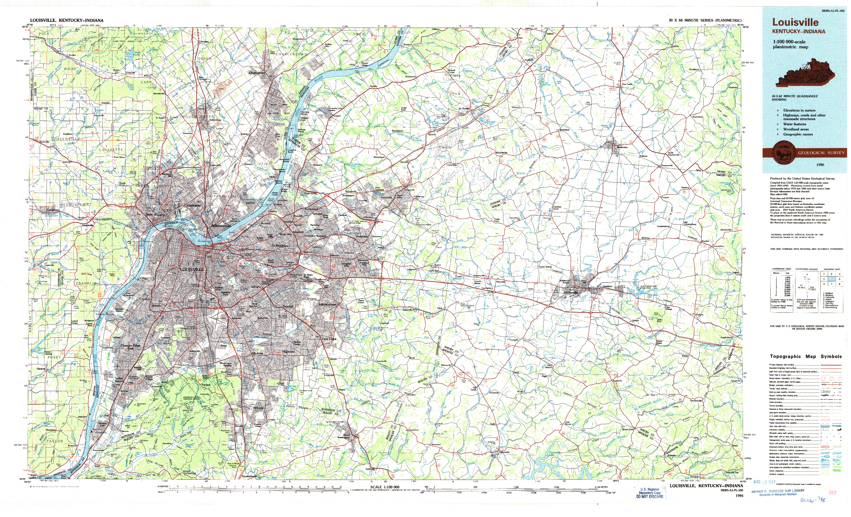 USGS 1:100000-SCALE QUADRANGLE FOR LOUISVILLE, KY 1986