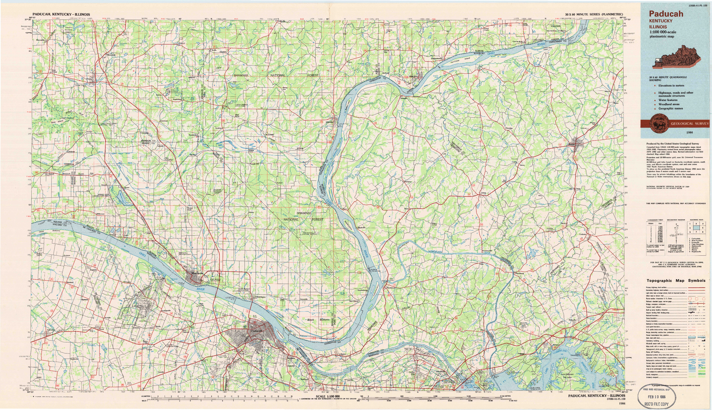 USGS 1:100000-SCALE QUADRANGLE FOR PADUCAH, KY 1984