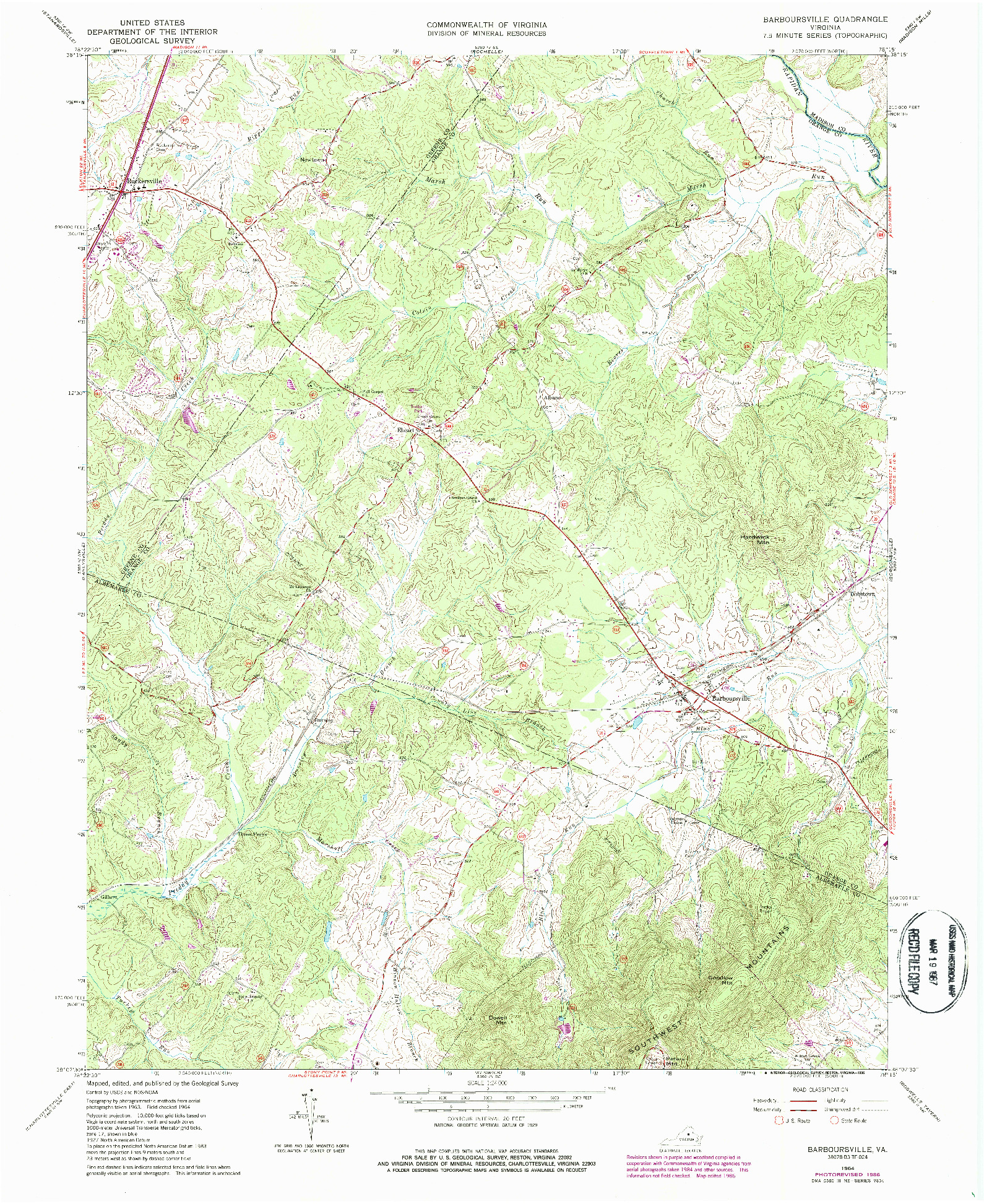 USGS 1:24000-SCALE QUADRANGLE FOR BARBOURSVILLE, VA 1964