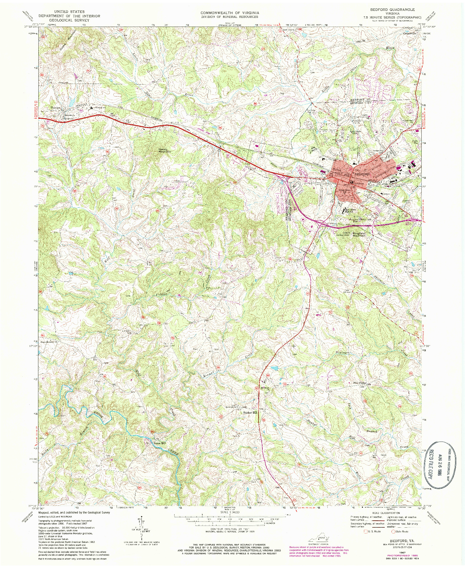 USGS 1:24000-SCALE QUADRANGLE FOR BEDFORD, VA 1967