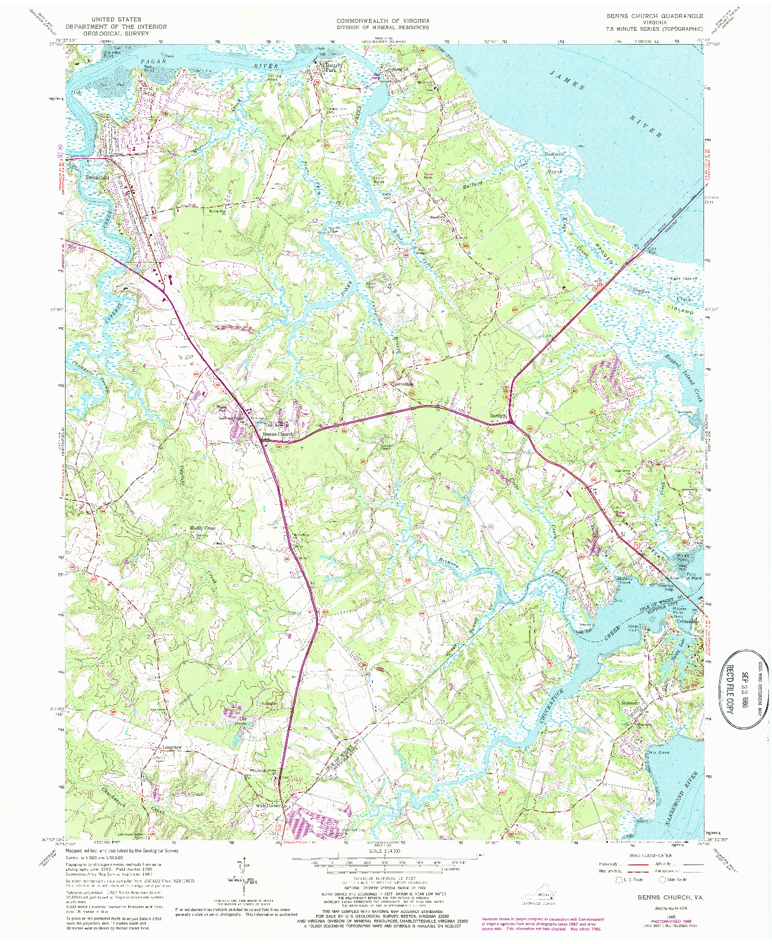 USGS 1:24000-SCALE QUADRANGLE FOR BENNS CHURCH, VA 1965