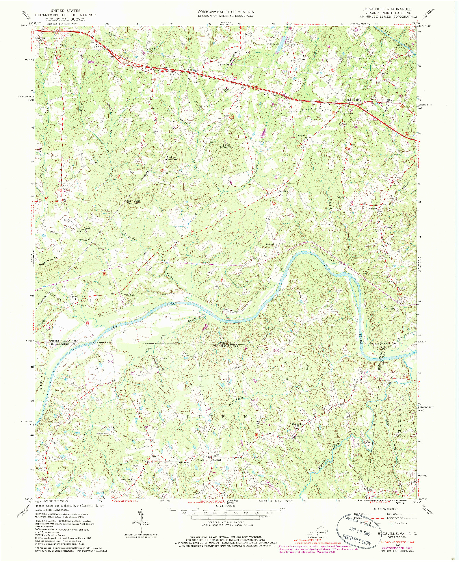 USGS 1:24000-SCALE QUADRANGLE FOR BROSVILLE, VA 1965