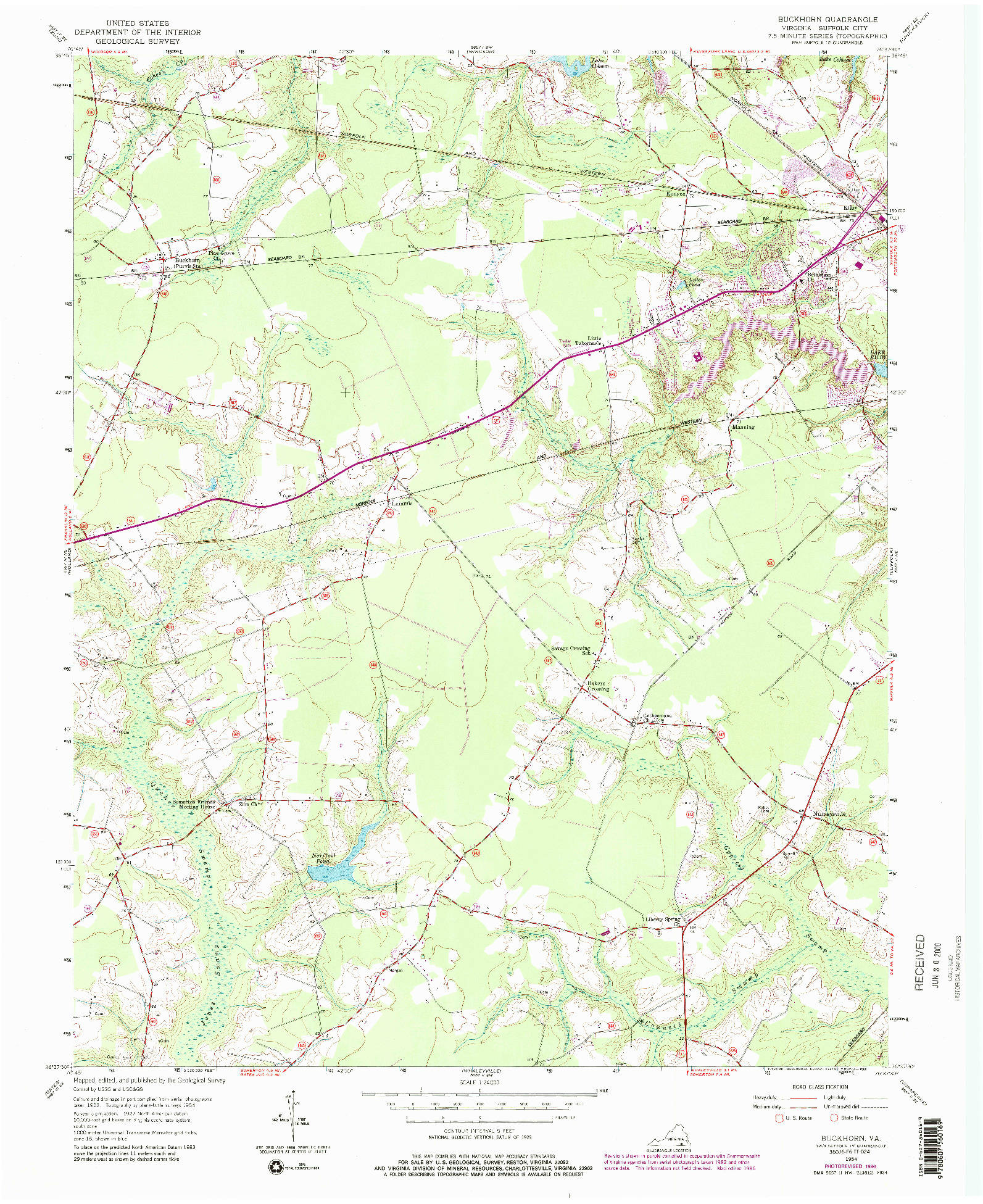 USGS 1:24000-SCALE QUADRANGLE FOR BUCKHORN, VA 1954