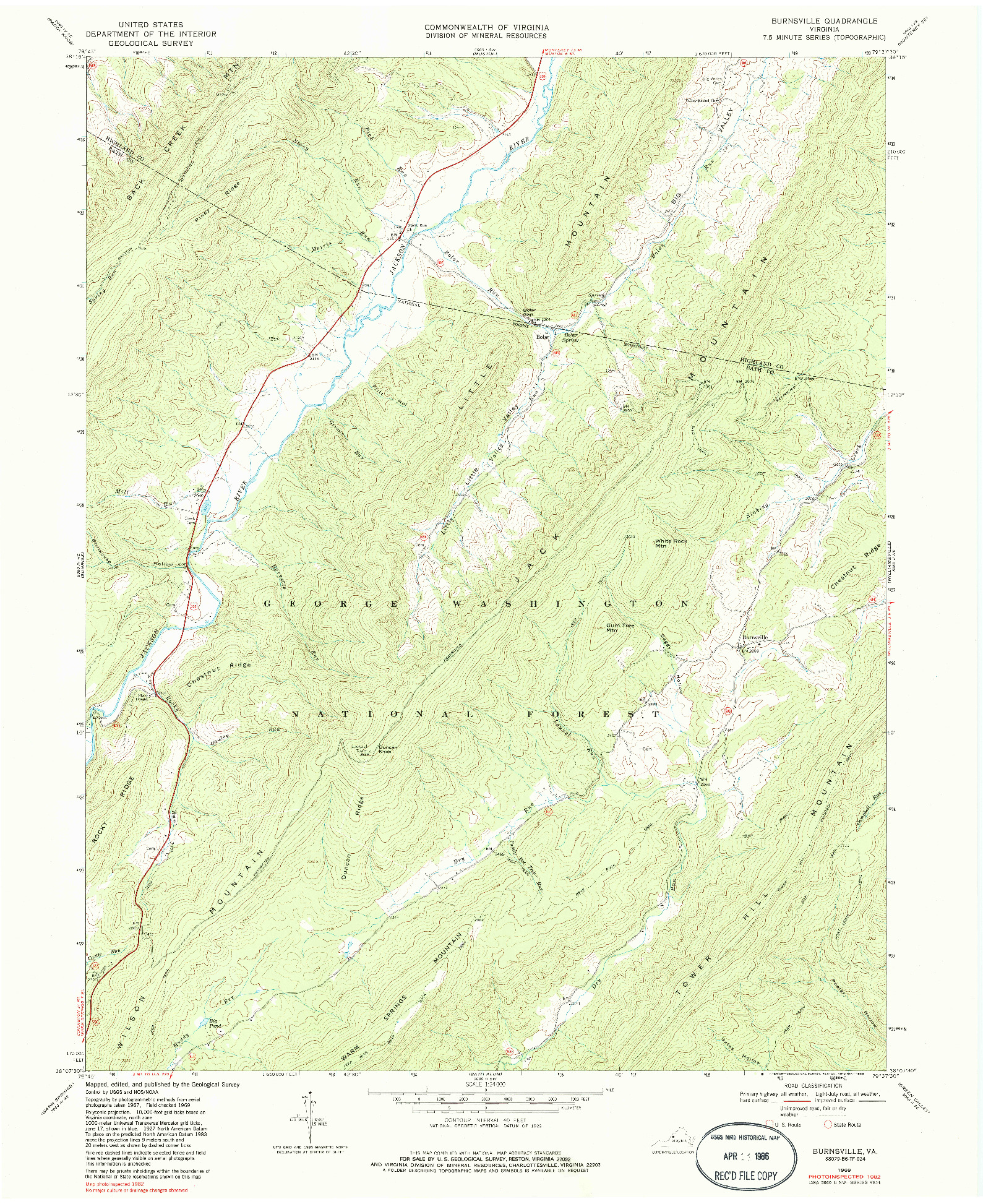 USGS 1:24000-SCALE QUADRANGLE FOR BURNSVILLE, VA 1969