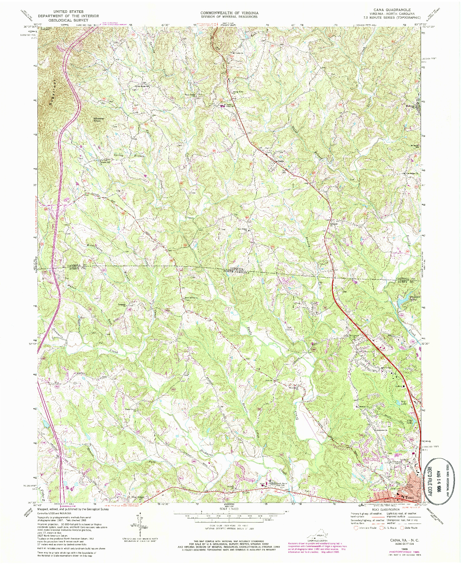 USGS 1:24000-SCALE QUADRANGLE FOR CANA, VA 1968