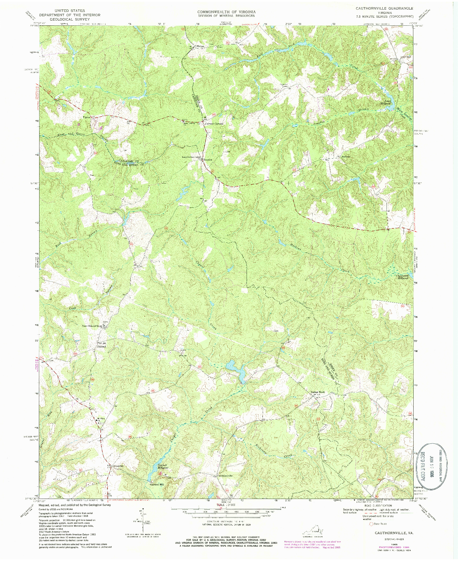 USGS 1:24000-SCALE QUADRANGLE FOR CAUTHORNVILLE, VA 1968