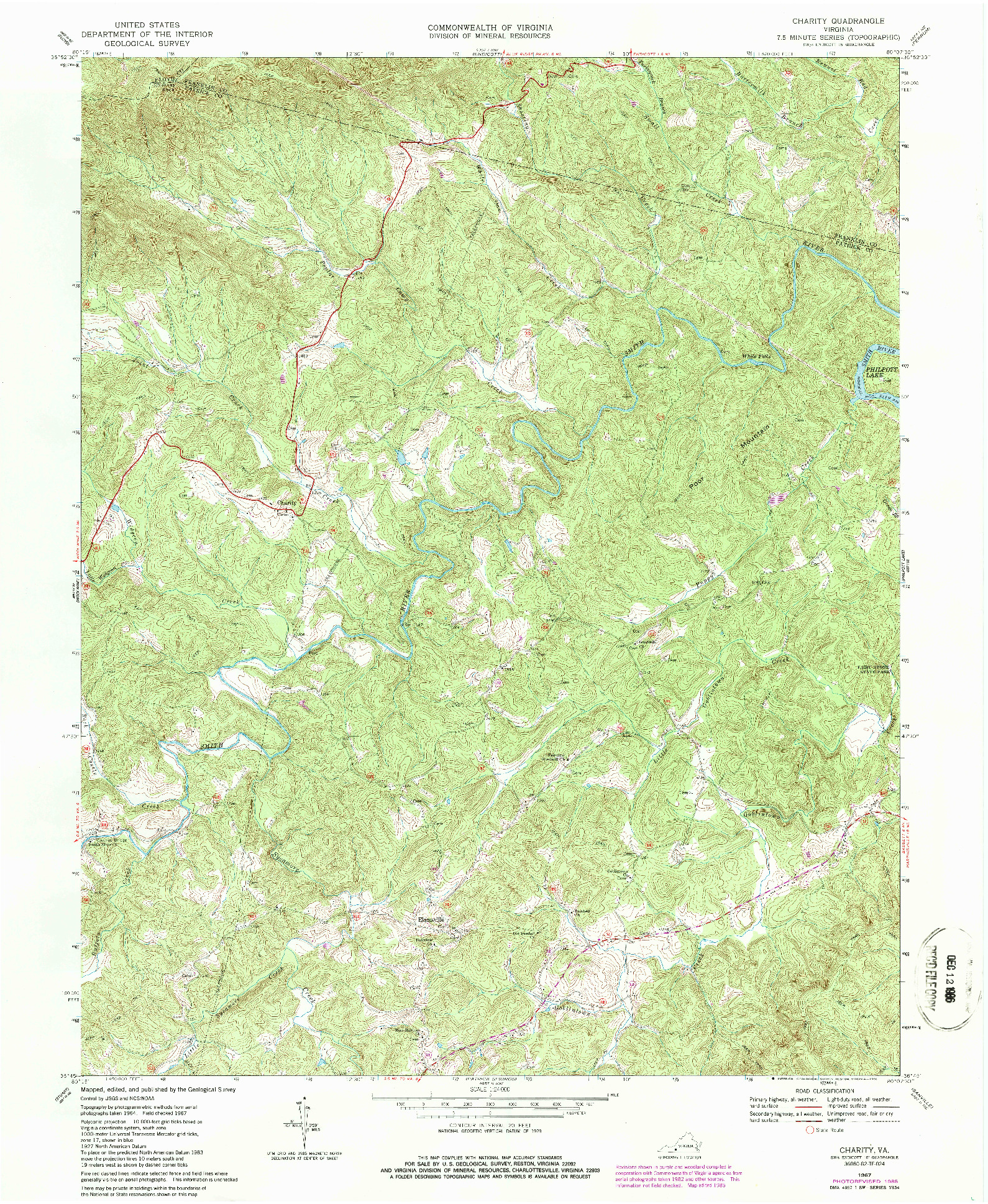 USGS 1:24000-SCALE QUADRANGLE FOR CHARITY, VA 1967