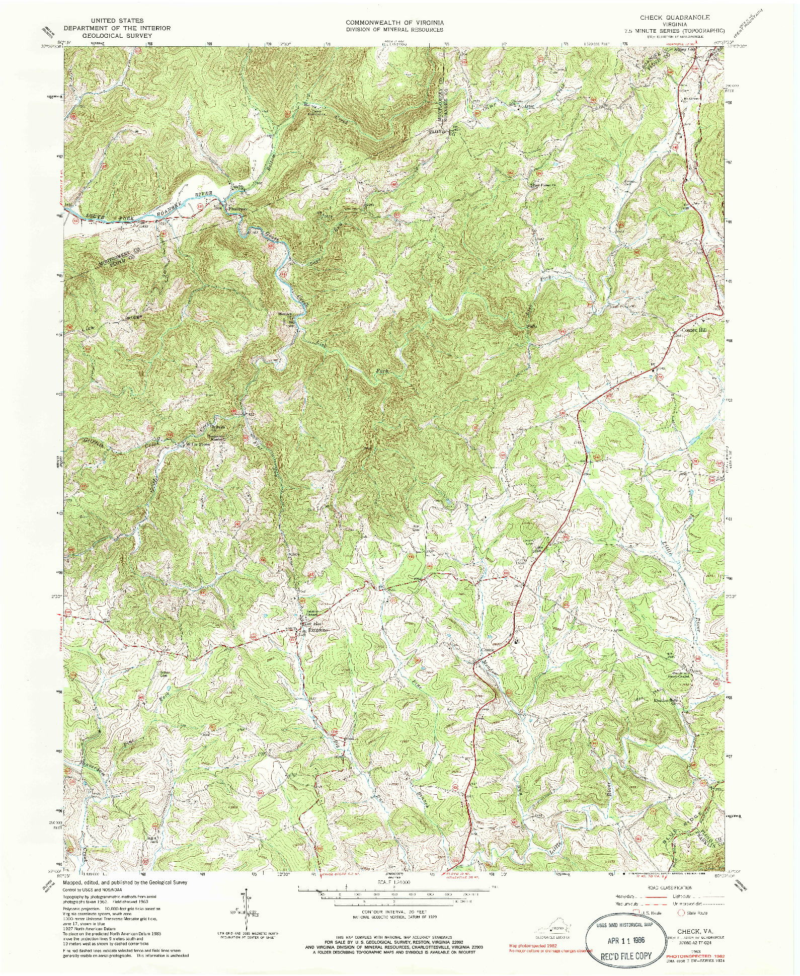 USGS 1:24000-SCALE QUADRANGLE FOR CHECK, VA 1963