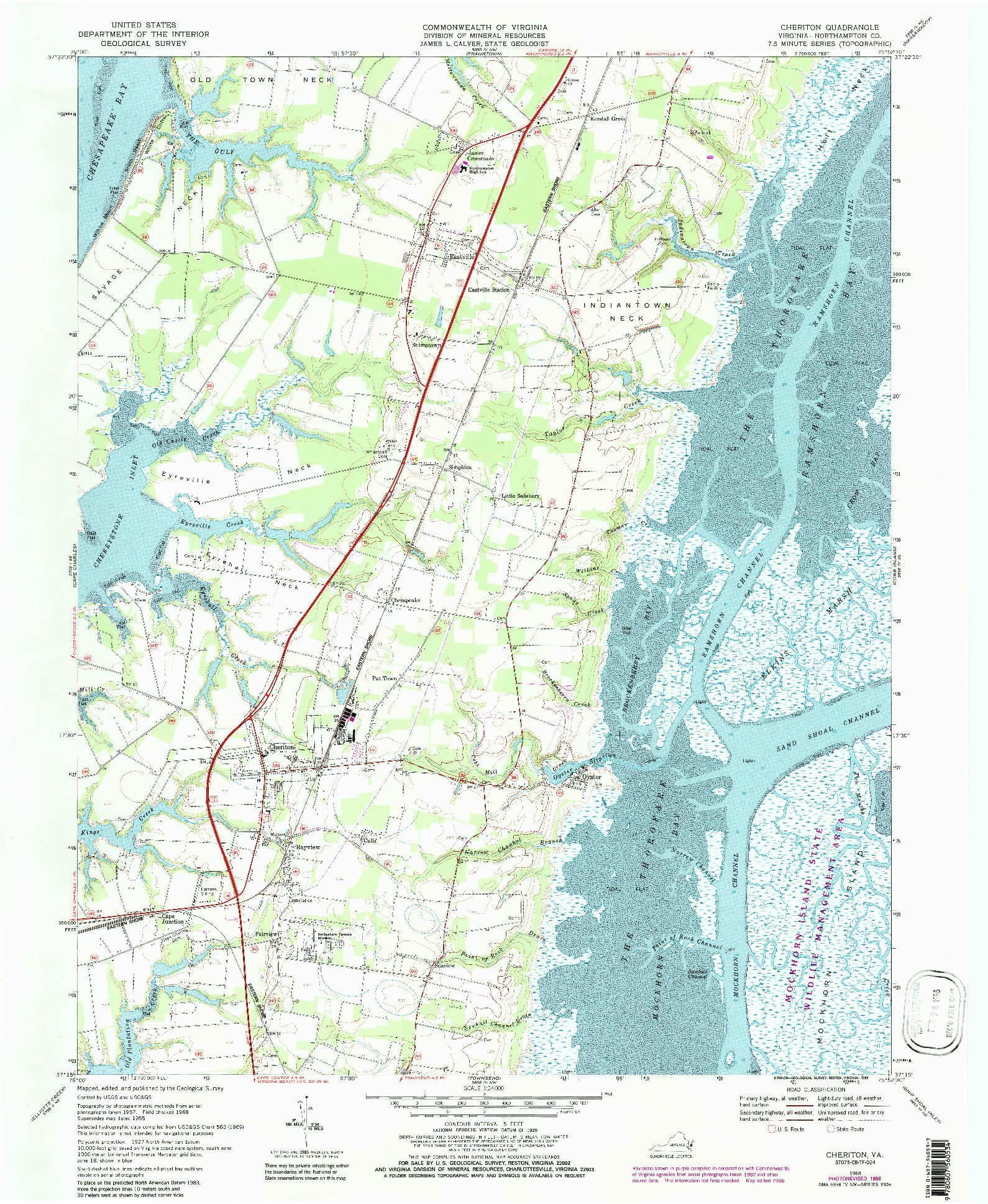 USGS 1:24000-SCALE QUADRANGLE FOR CHERITON, VA 1968