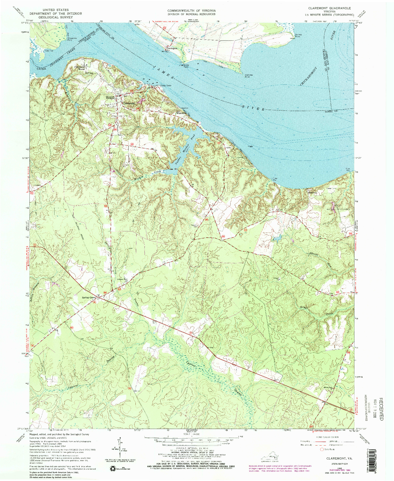 USGS 1:24000-SCALE QUADRANGLE FOR CLAREMONT, VA 1966