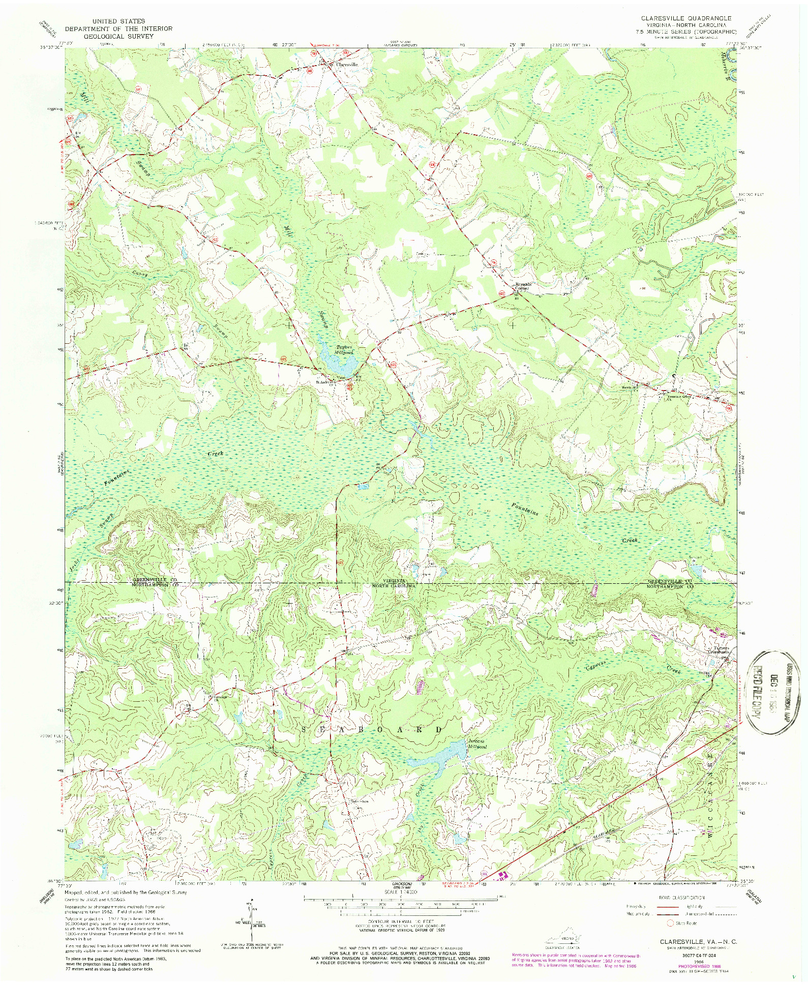 USGS 1:24000-SCALE QUADRANGLE FOR CLARESVILLE, VA 1966