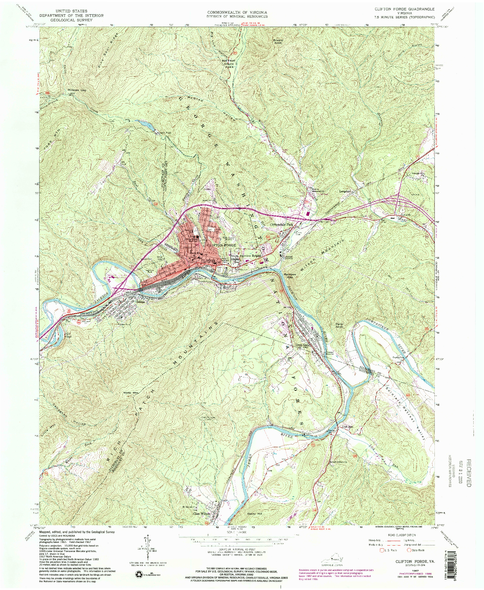 USGS 1:24000-SCALE QUADRANGLE FOR CLIFTON FORGE, VA 1962