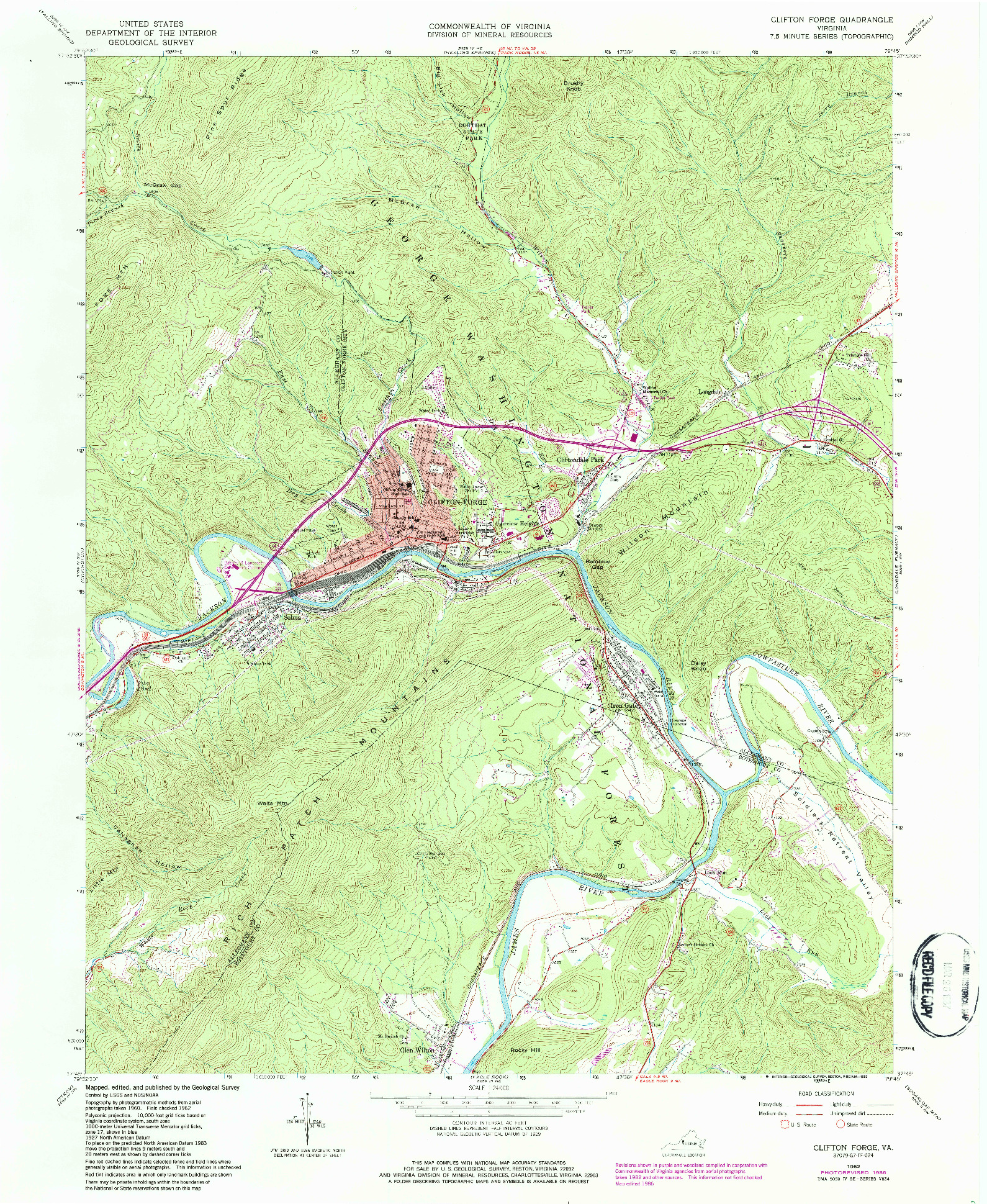 USGS 1:24000-SCALE QUADRANGLE FOR CLIFTON FORGE, VA 1962