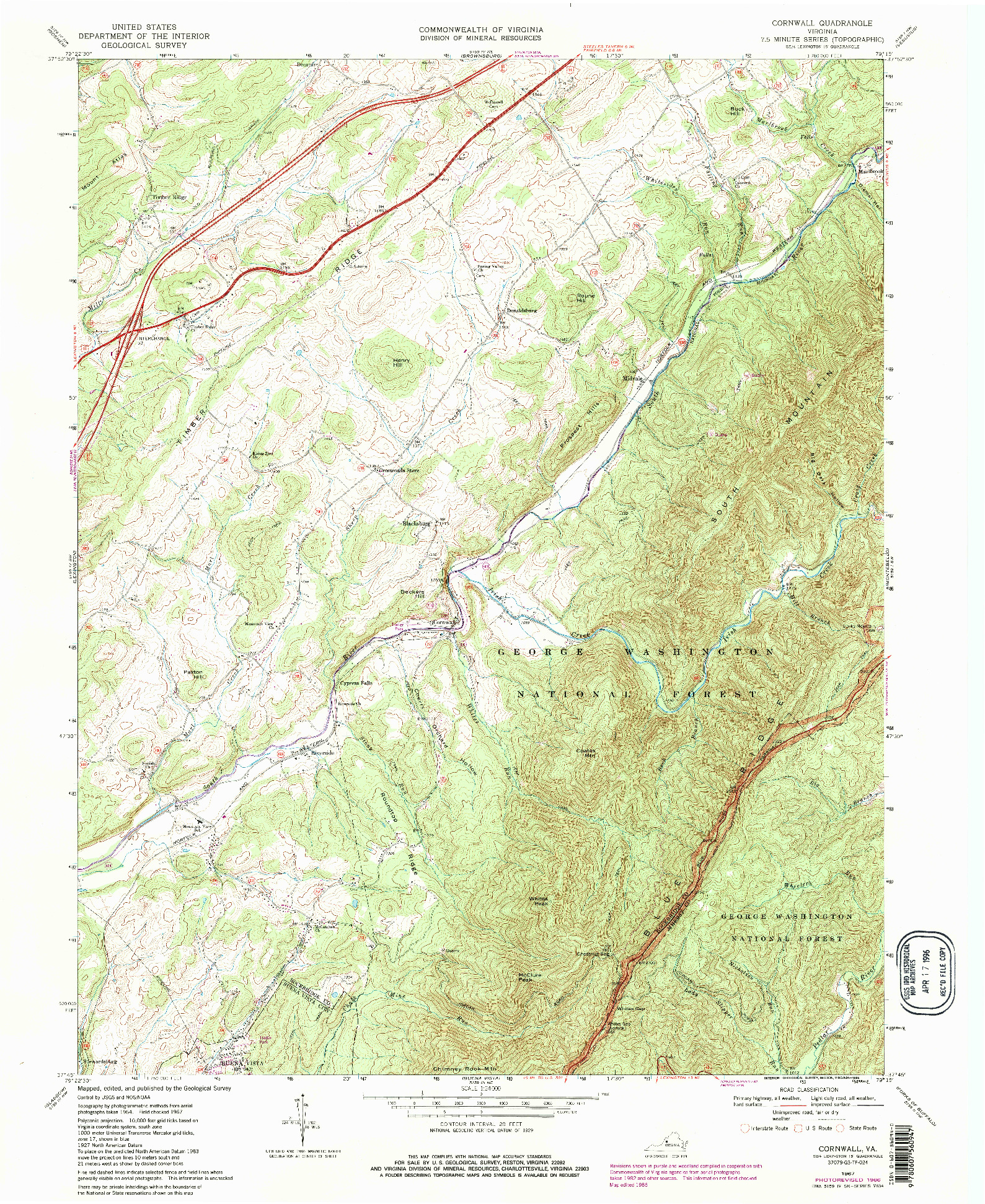 USGS 1:24000-SCALE QUADRANGLE FOR CORNWALL, VA 1967