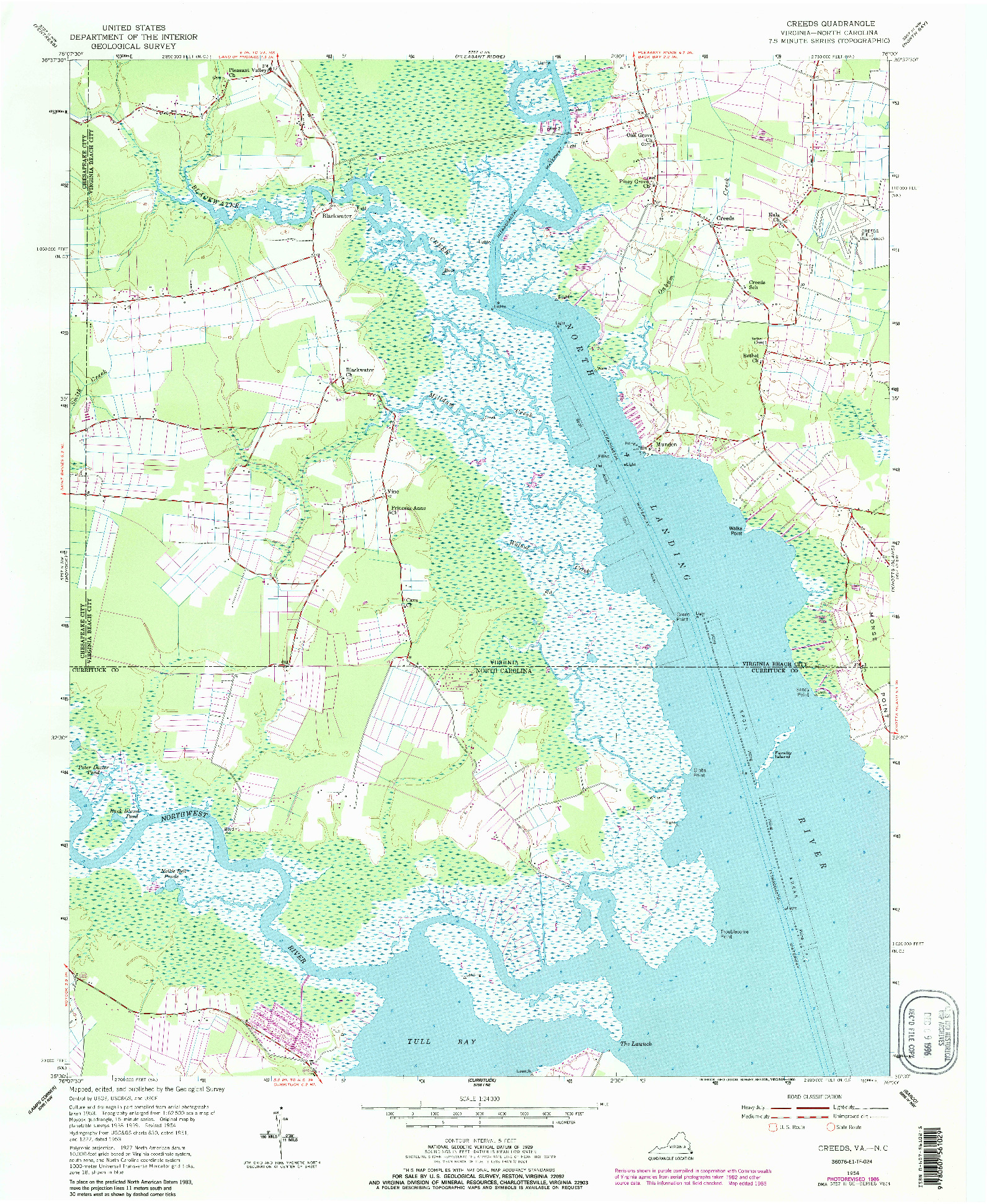 USGS 1:24000-SCALE QUADRANGLE FOR CREEDS, VA 1954