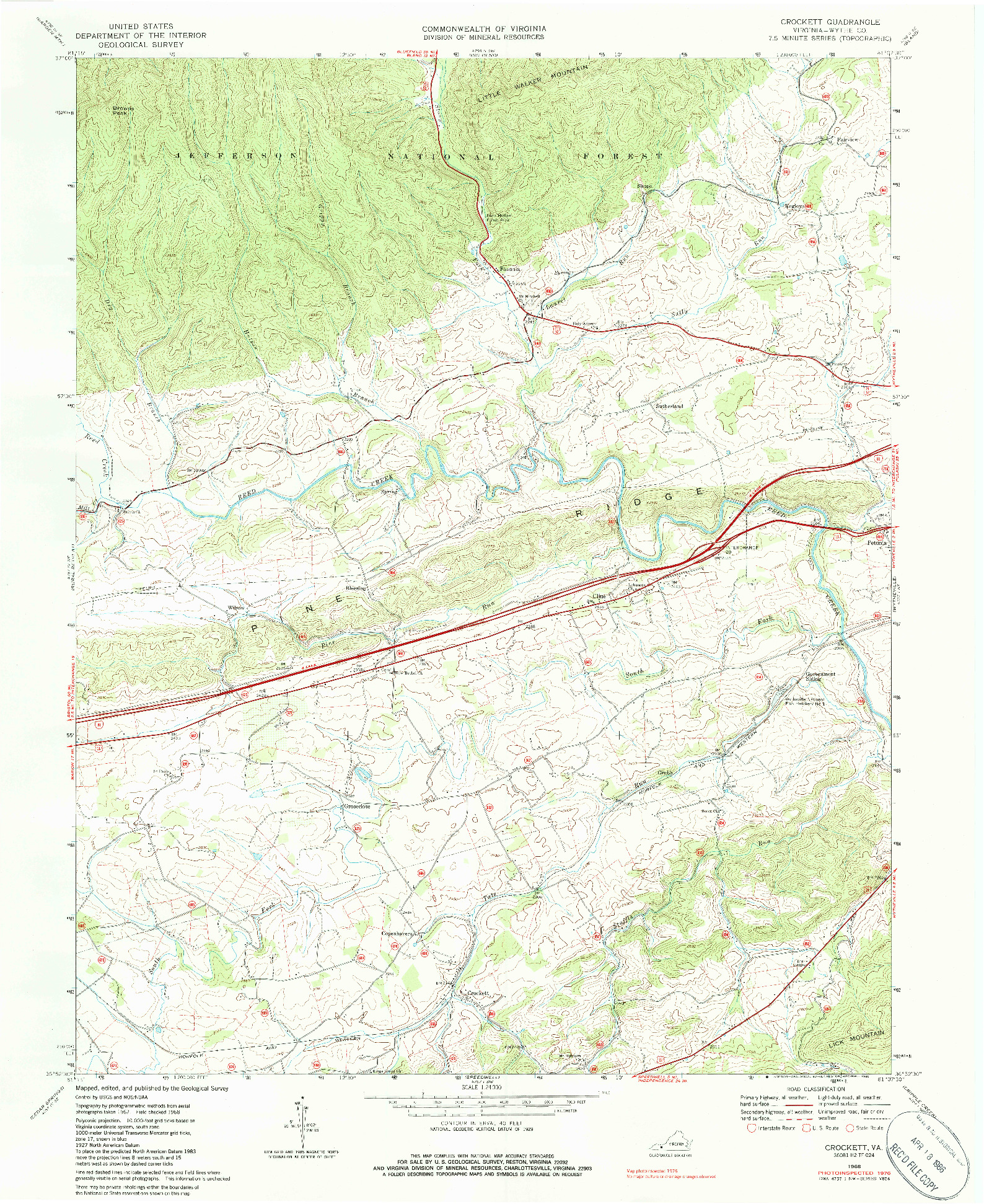 USGS 1:24000-SCALE QUADRANGLE FOR CROCKETT, VA 1968