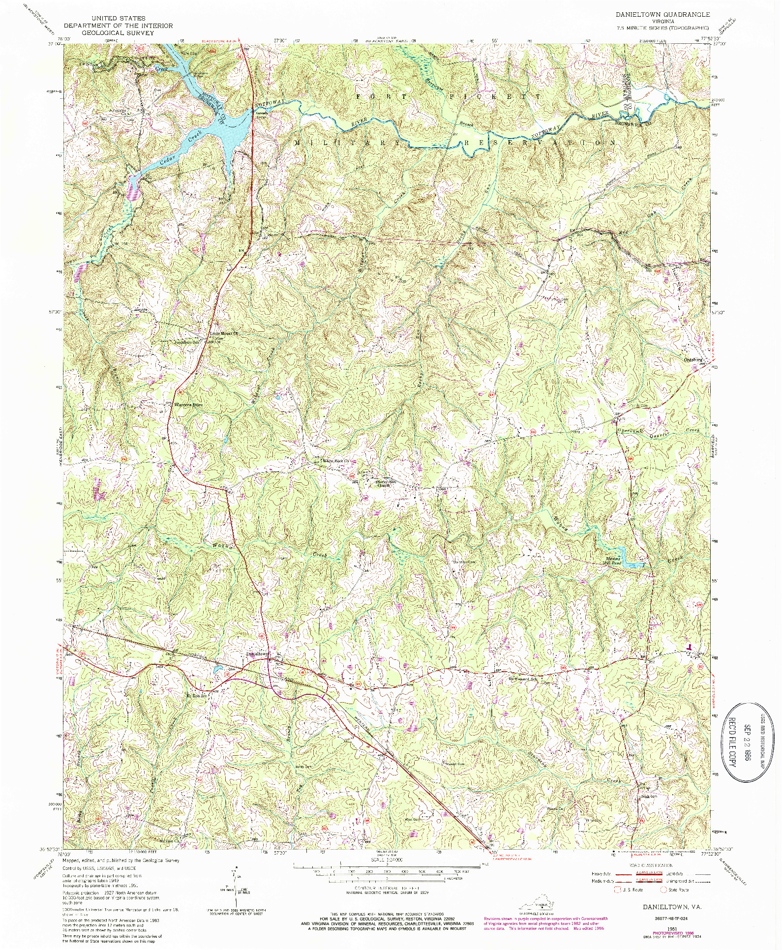 USGS 1:24000-SCALE QUADRANGLE FOR DANIELTOWN, VA 1951