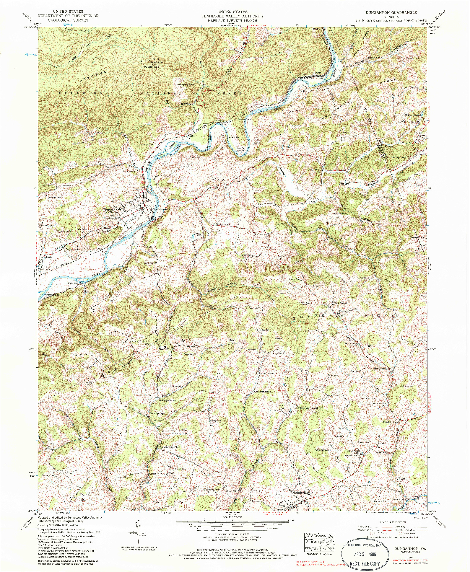 USGS 1:24000-SCALE QUADRANGLE FOR DUNGANNON, VA 1957