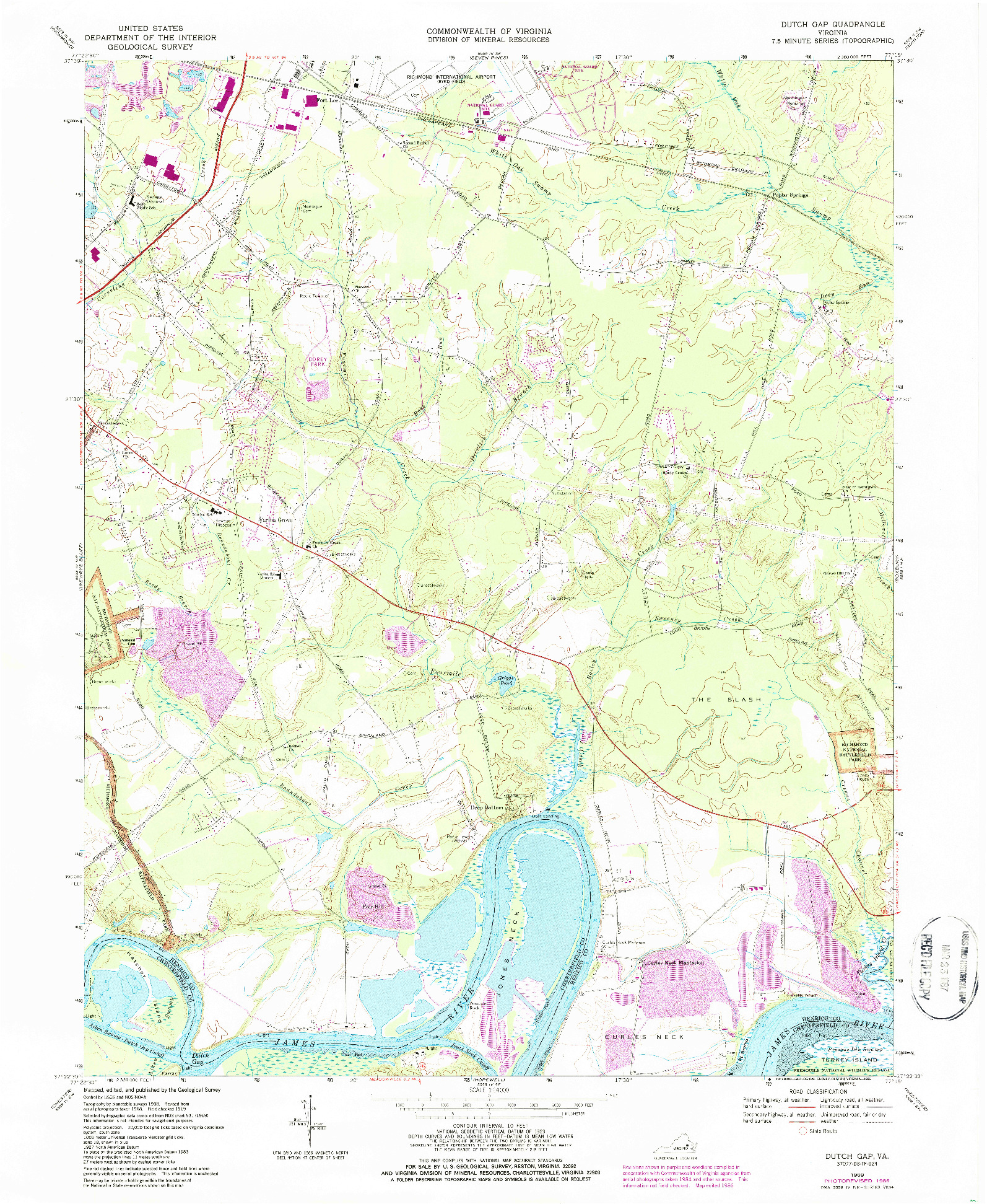 USGS 1:24000-SCALE QUADRANGLE FOR DUTCH GAP, VA 1969