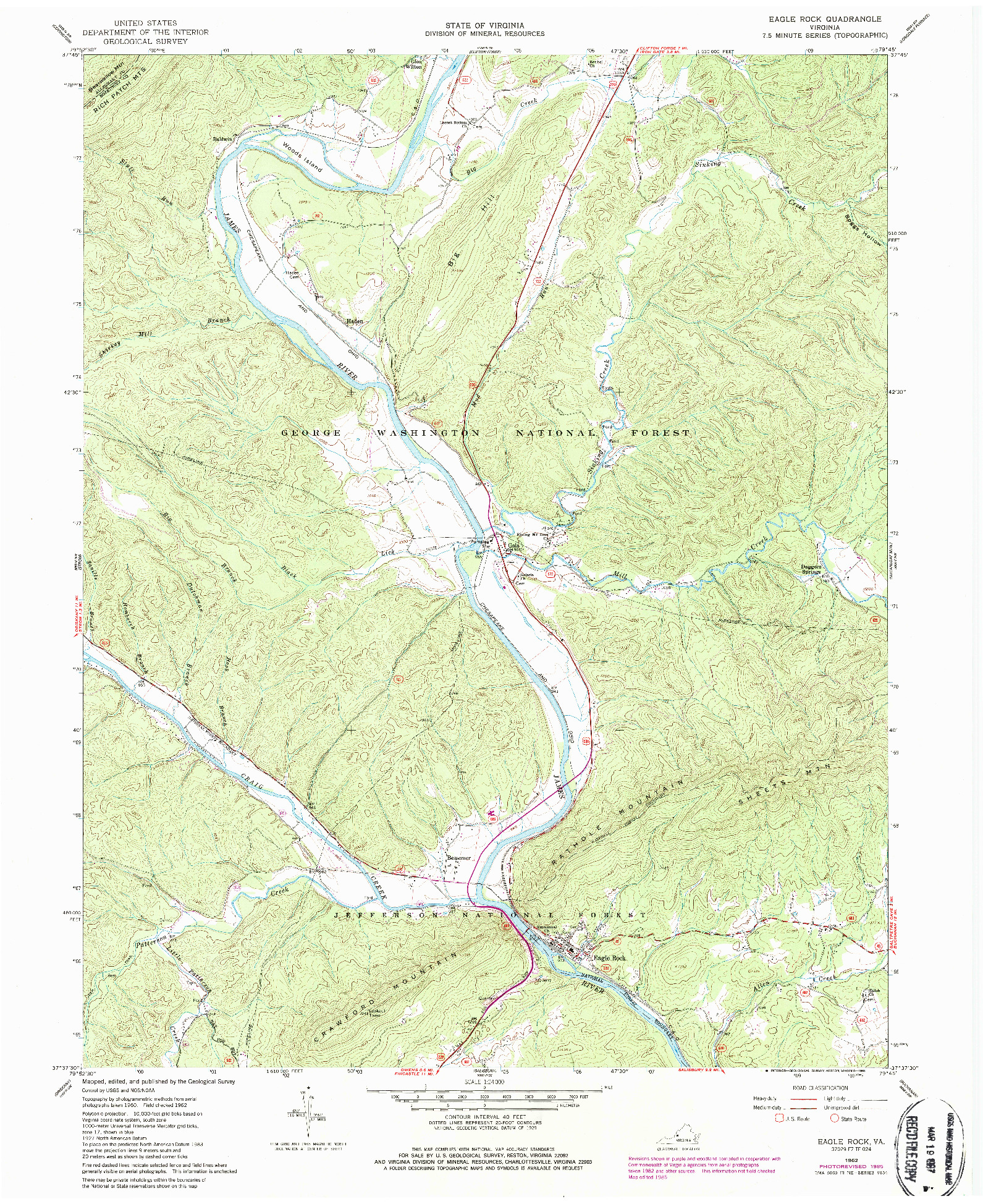 USGS 1:24000-SCALE QUADRANGLE FOR EAGLE ROCK, VA 1962