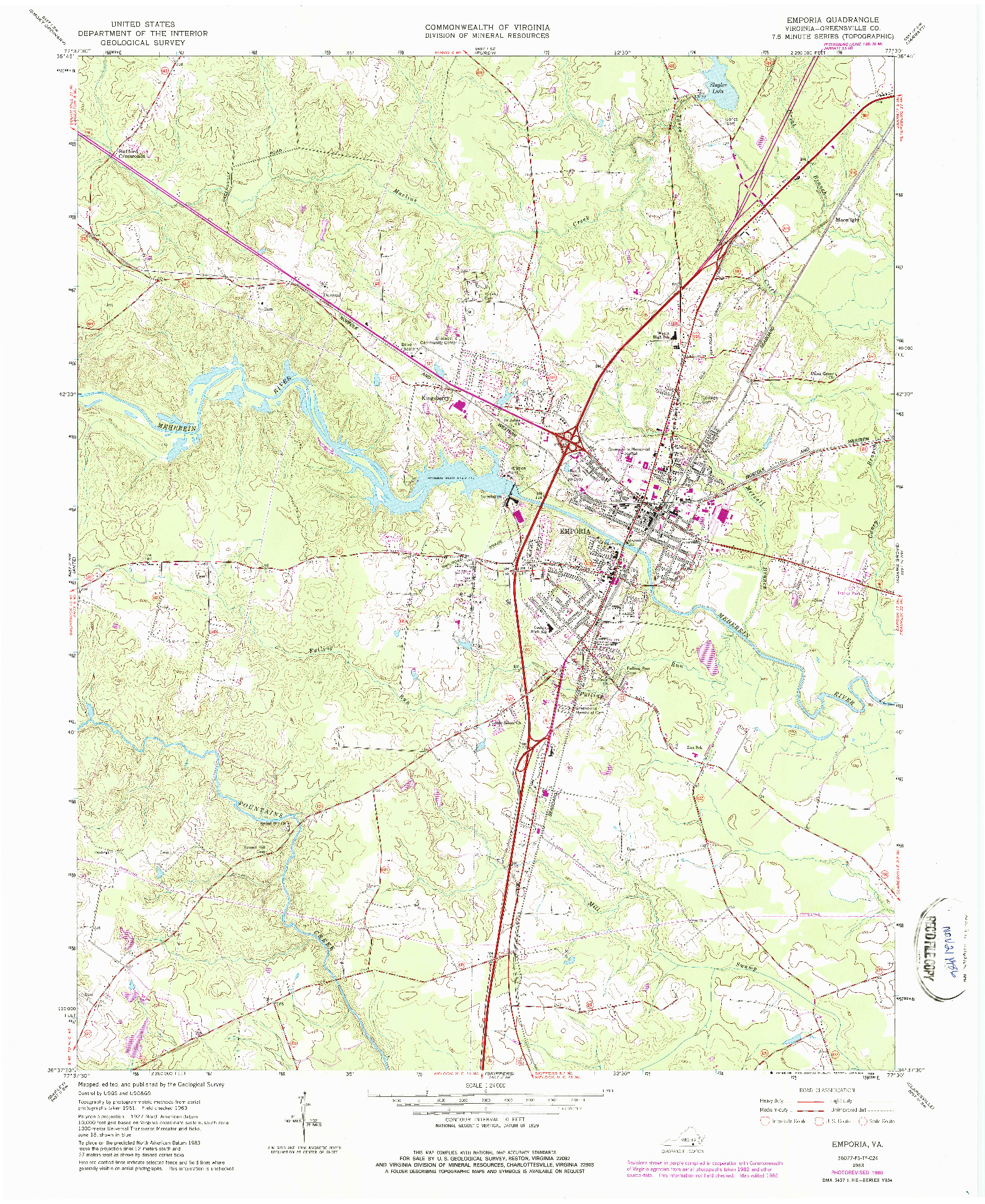 USGS 1:24000-SCALE QUADRANGLE FOR EMPORIA, VA 1963
