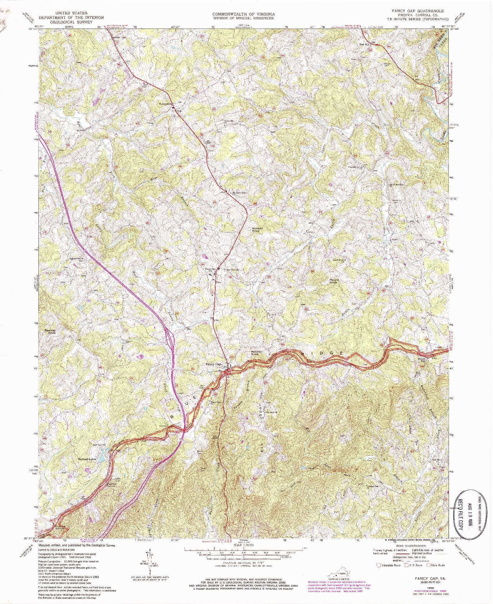 USGS 1:24000-SCALE QUADRANGLE FOR FANCY GAP, VA 1968