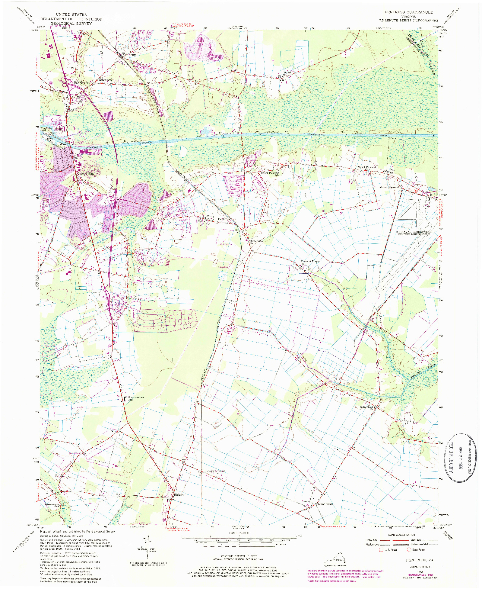 USGS 1:24000-SCALE QUADRANGLE FOR FENTRESS, VA 1954