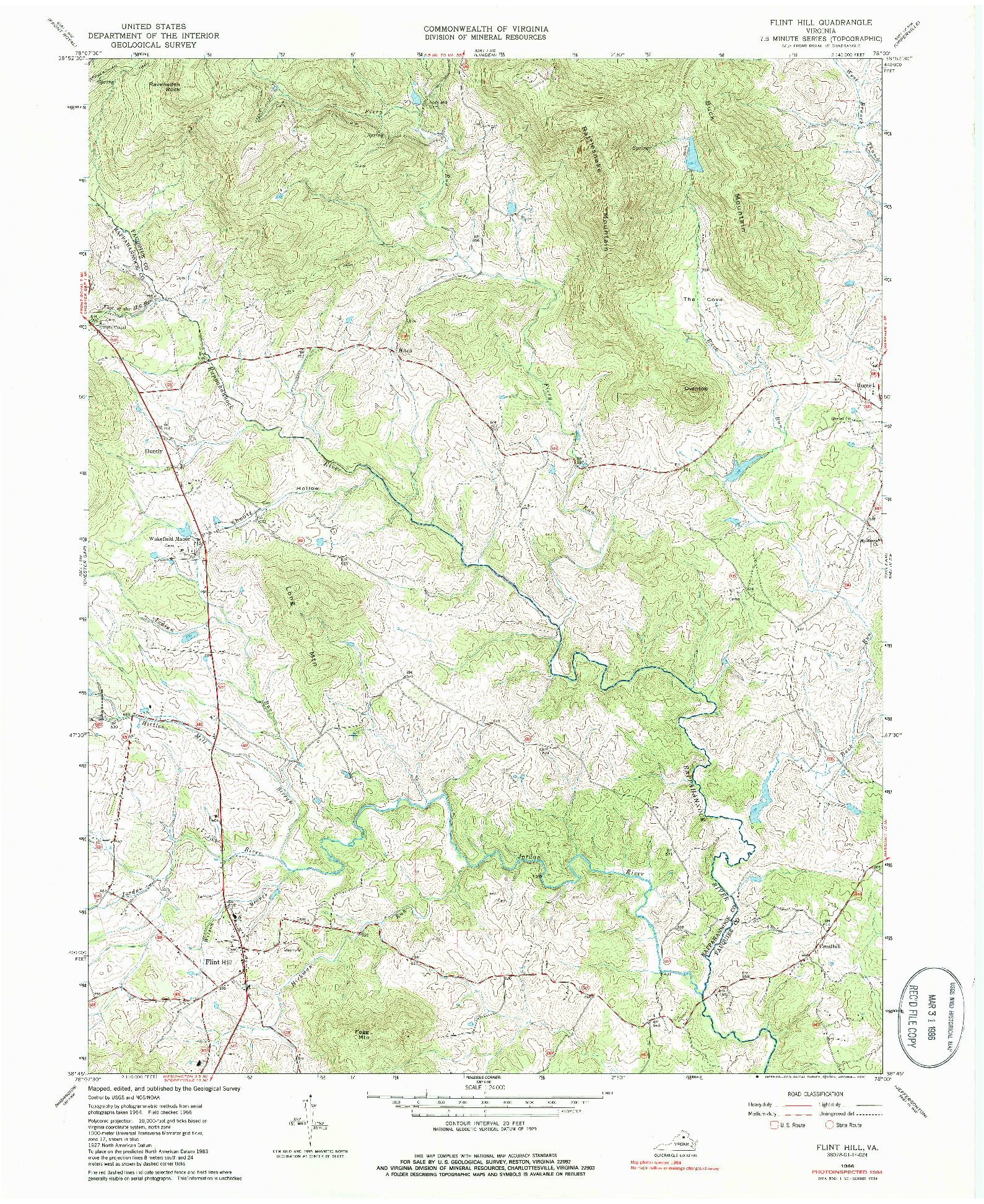 USGS 1:24000-SCALE QUADRANGLE FOR FLINT HILL, VA 1966