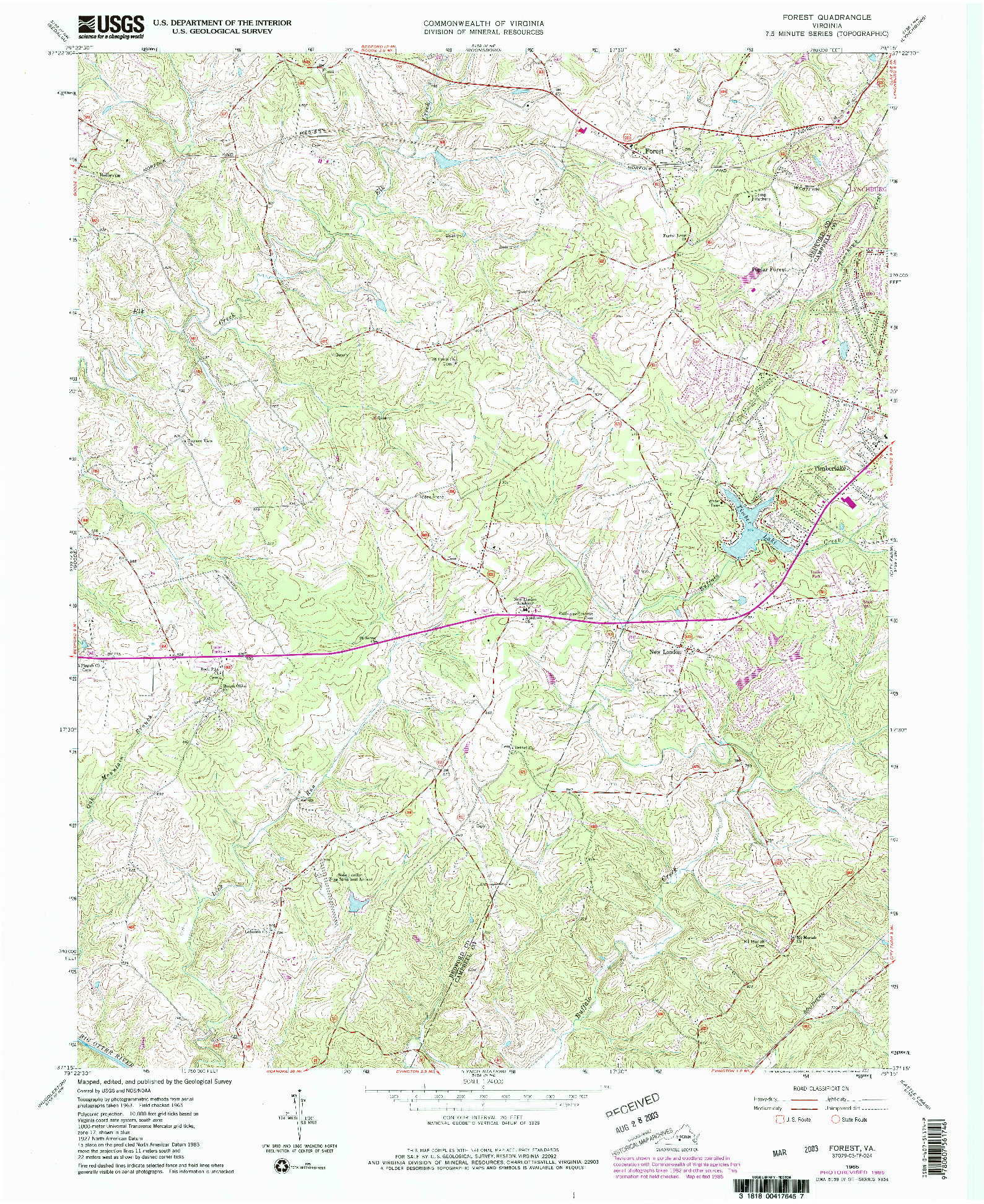 USGS 1:24000-SCALE QUADRANGLE FOR FOREST, VA 1965