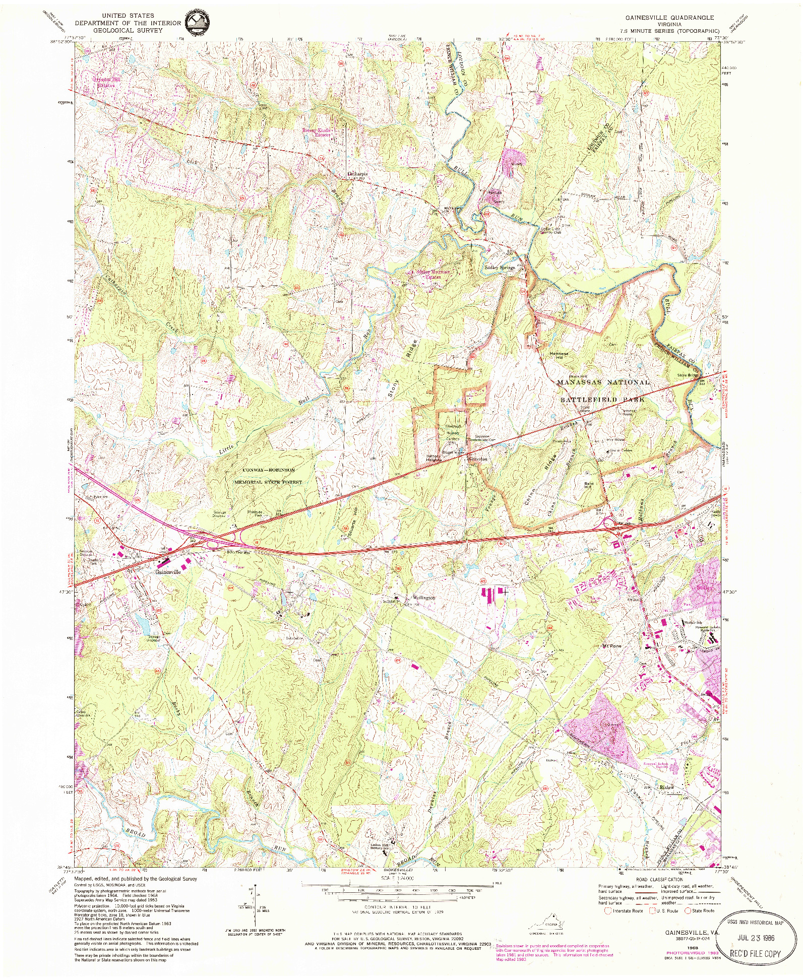 USGS 1:24000-SCALE QUADRANGLE FOR GAINESVILLE, VA 1968