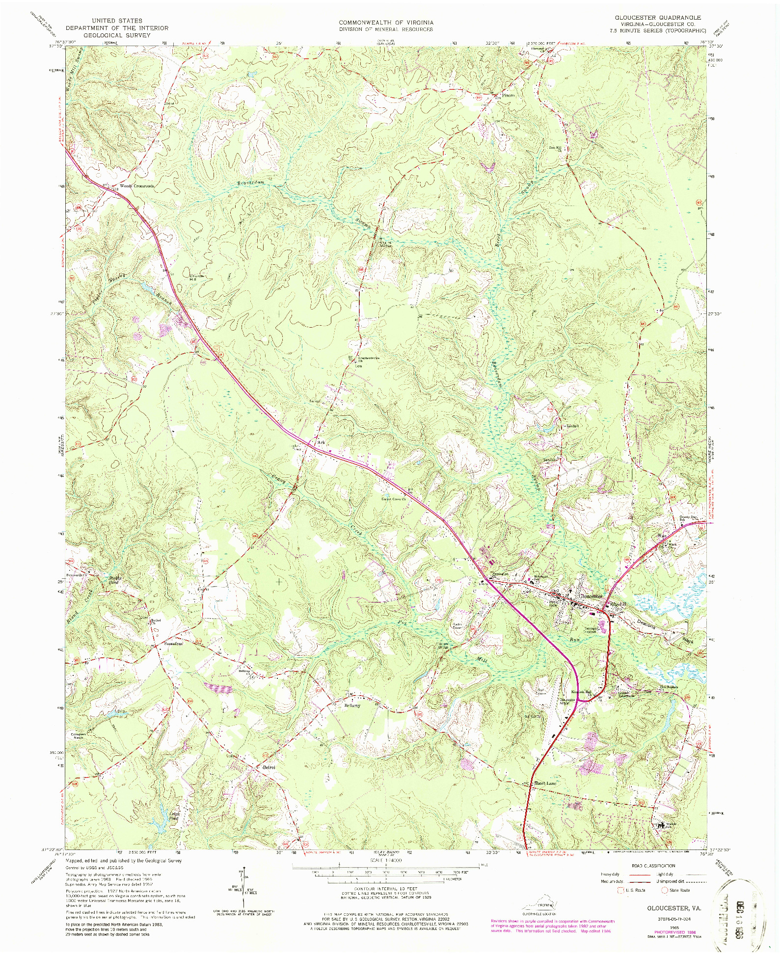 USGS 1:24000-SCALE QUADRANGLE FOR GLOUCESTER, VA 1965