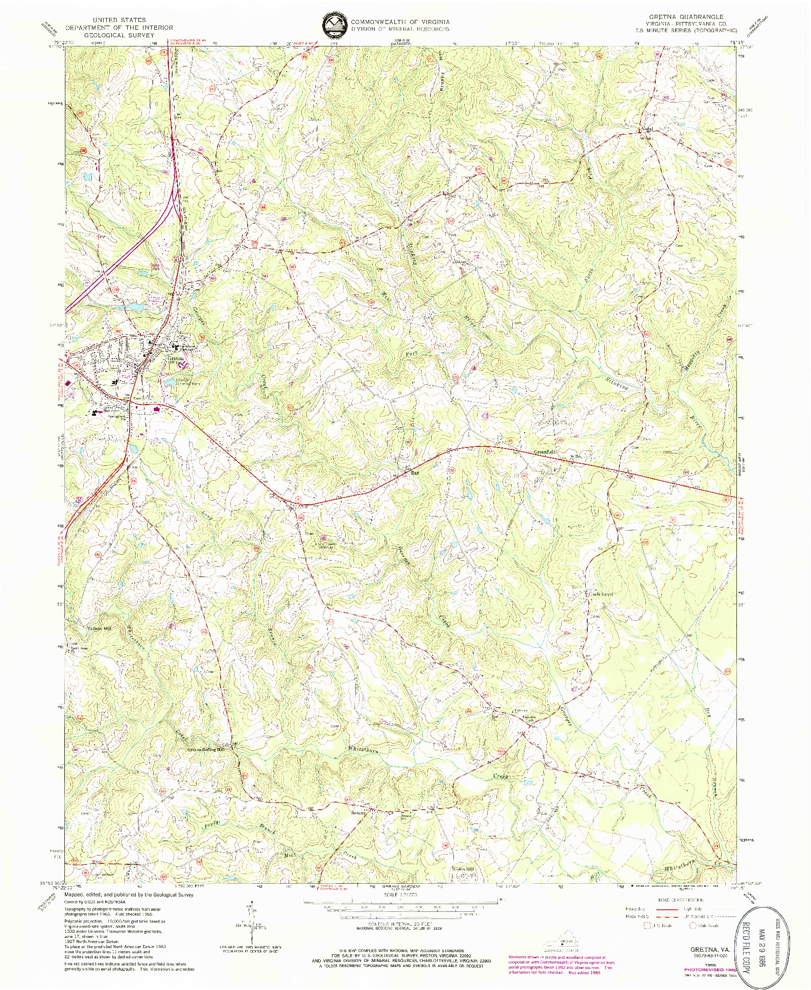 USGS 1:24000-SCALE QUADRANGLE FOR GRETNA, VA 1965