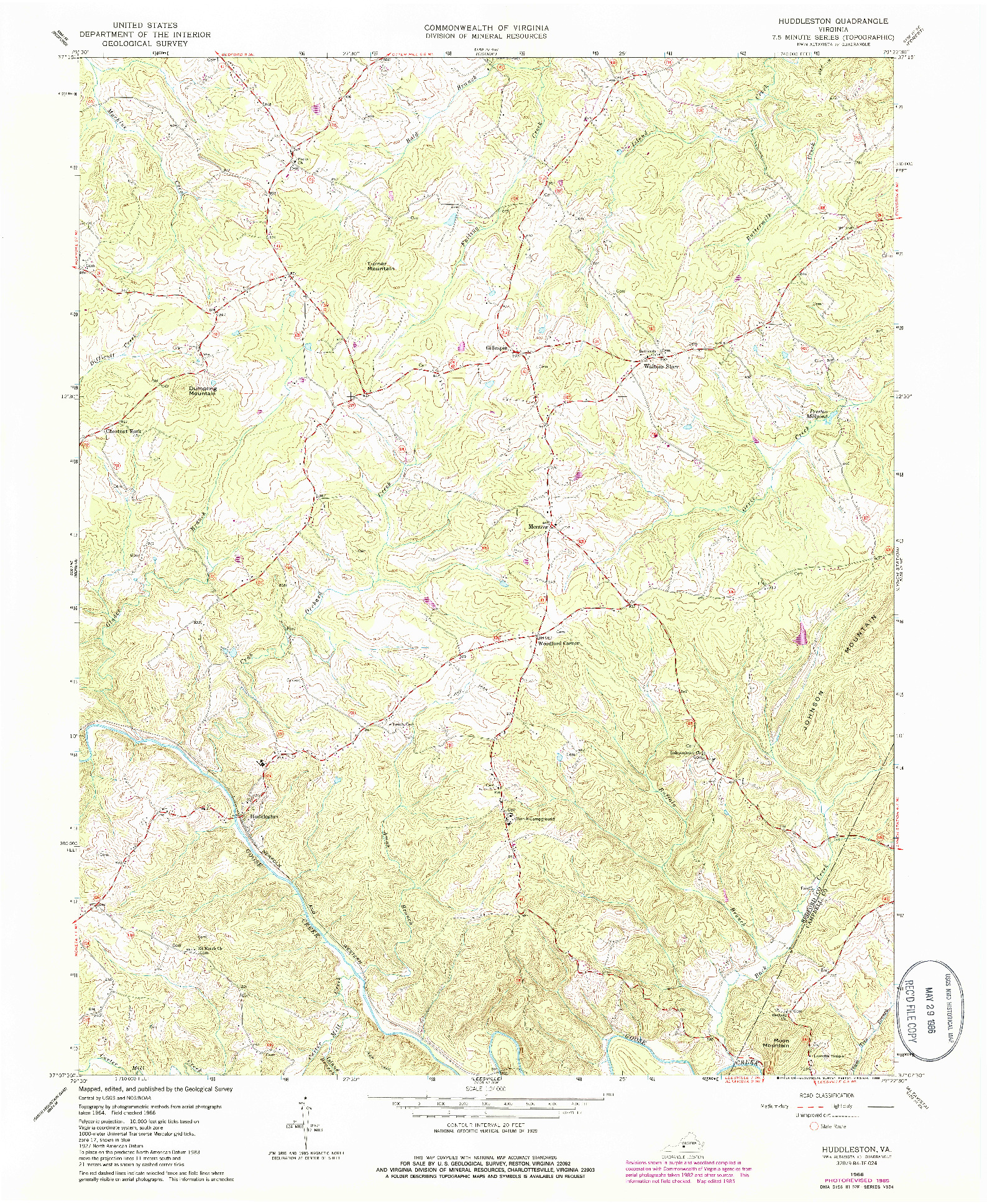 USGS 1:24000-SCALE QUADRANGLE FOR HUDDLESTON, VA 1966