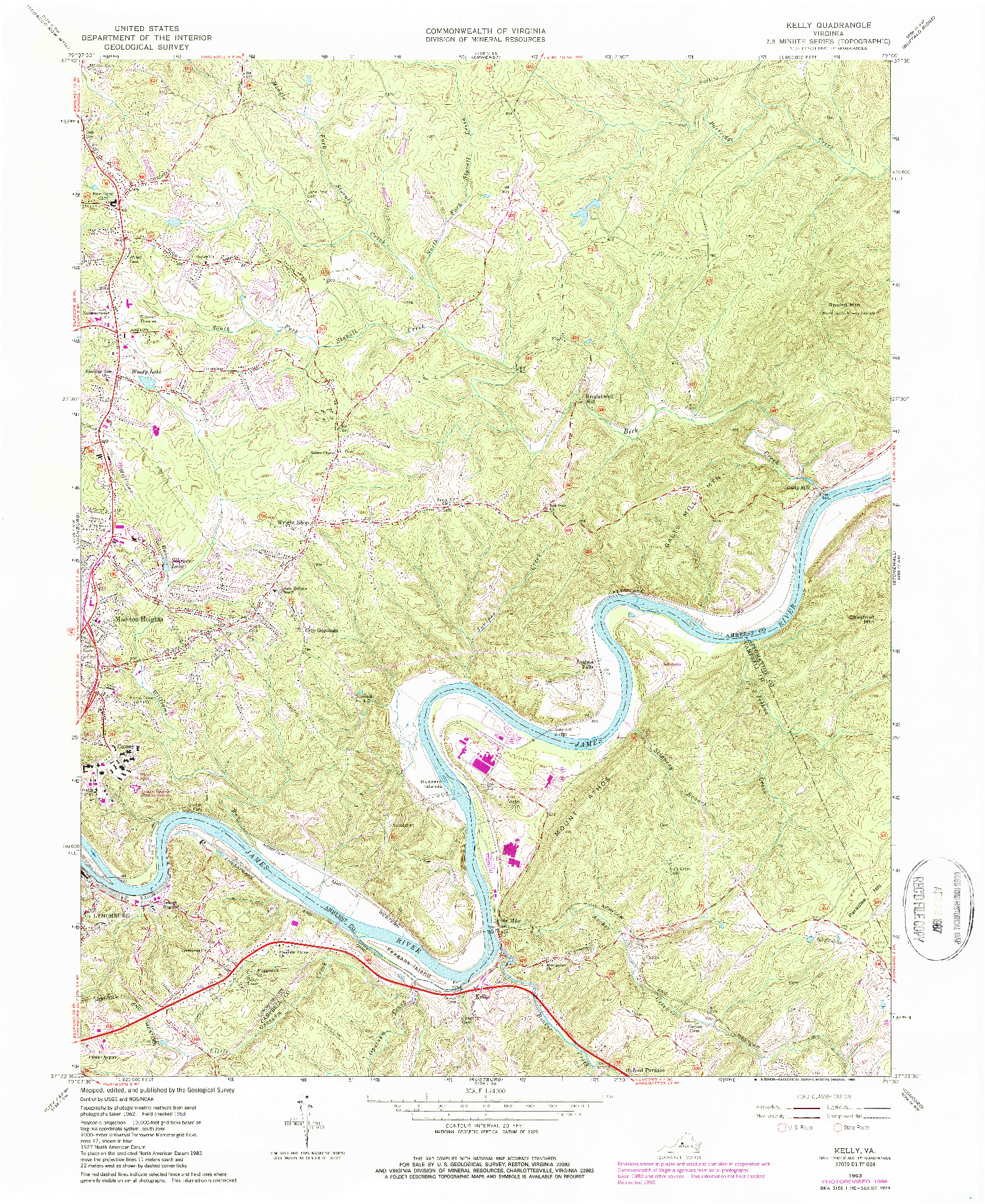 USGS 1:24000-SCALE QUADRANGLE FOR KELLY, VA 1963