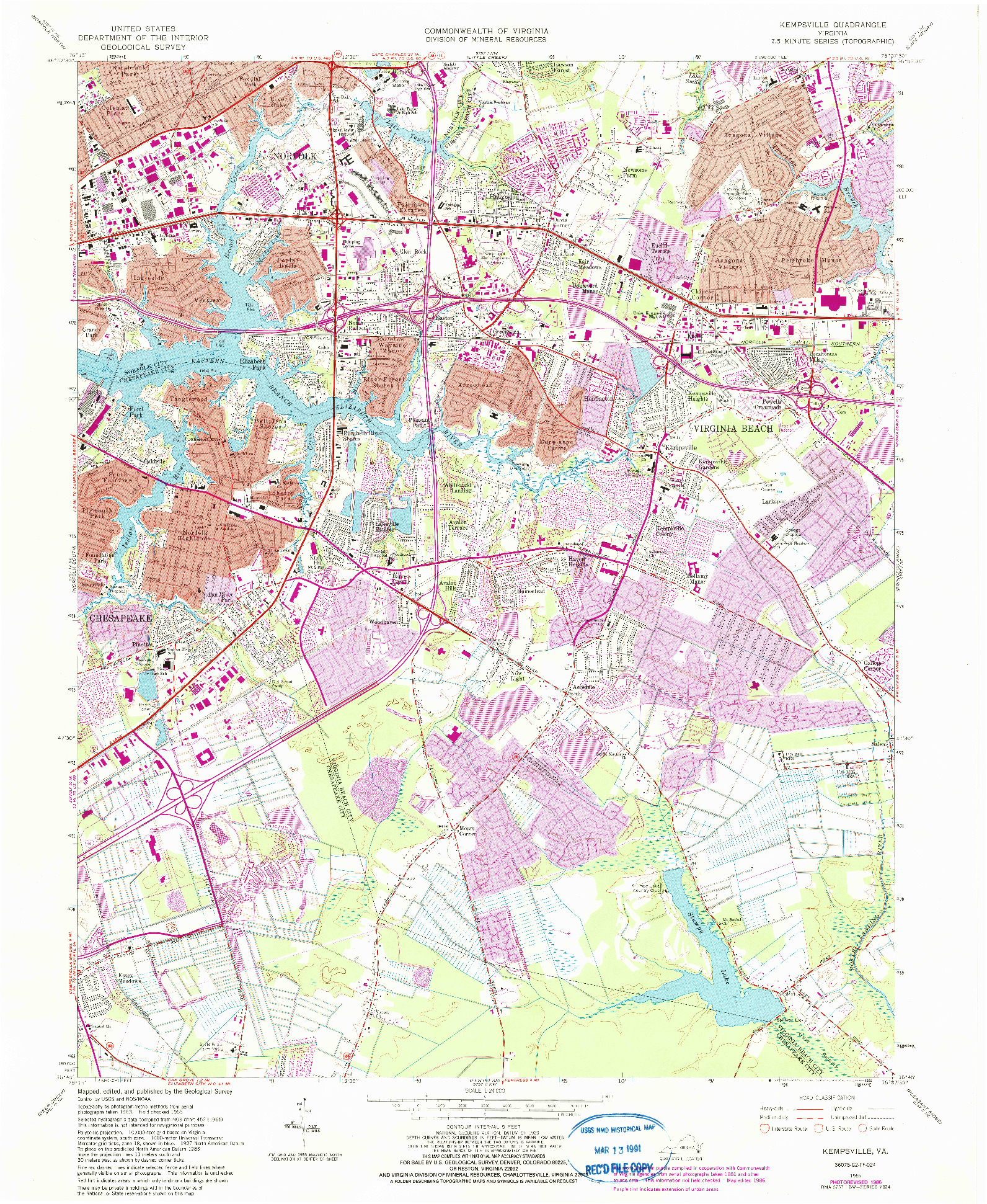 USGS 1:24000-SCALE QUADRANGLE FOR KEMPSVILLE, VA 1965