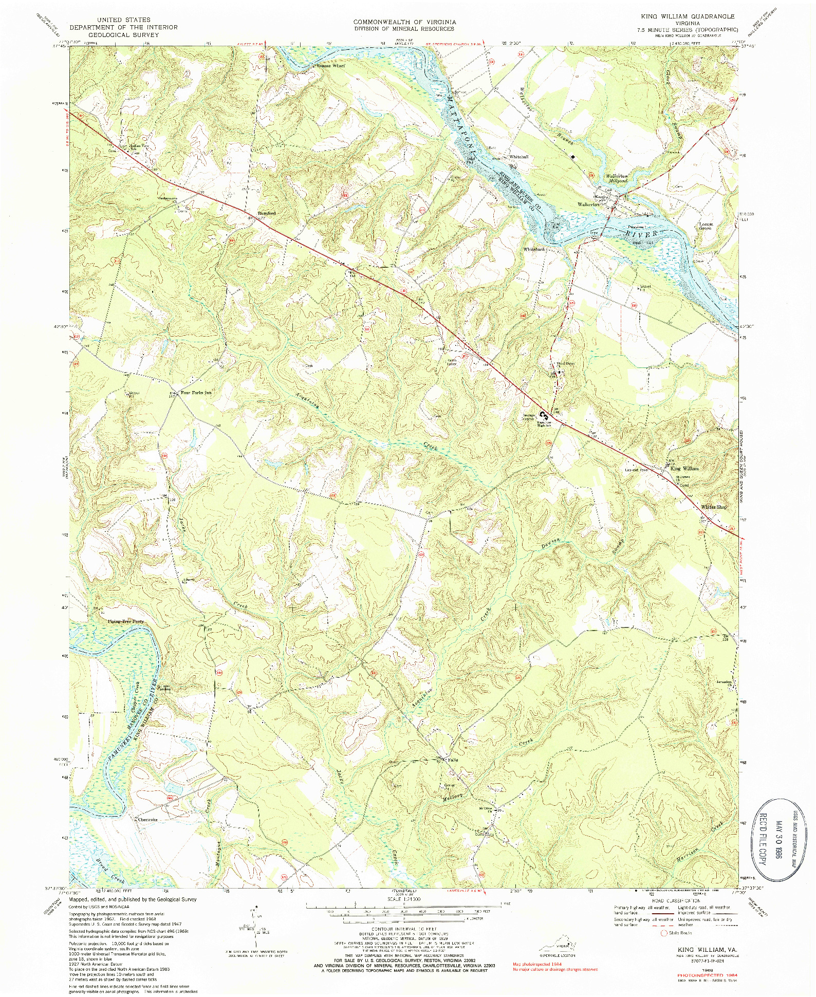 USGS 1:24000-SCALE QUADRANGLE FOR KING WILLIAM, VA 1968