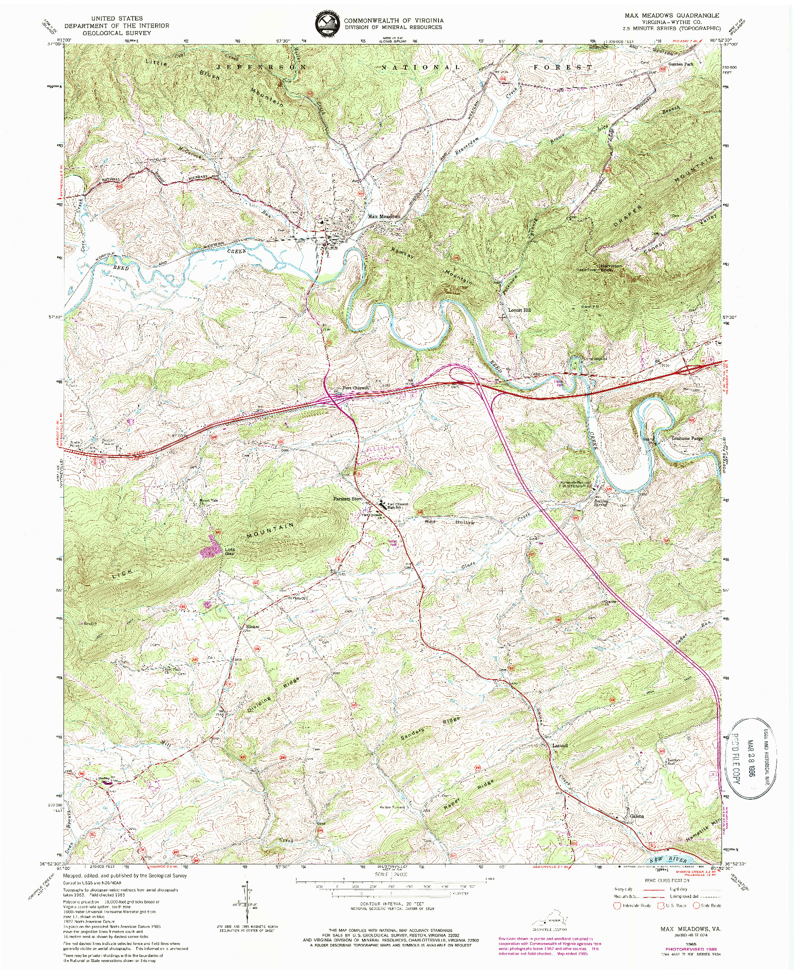 USGS 1:24000-SCALE QUADRANGLE FOR MAX MEADOWS, VA 1965