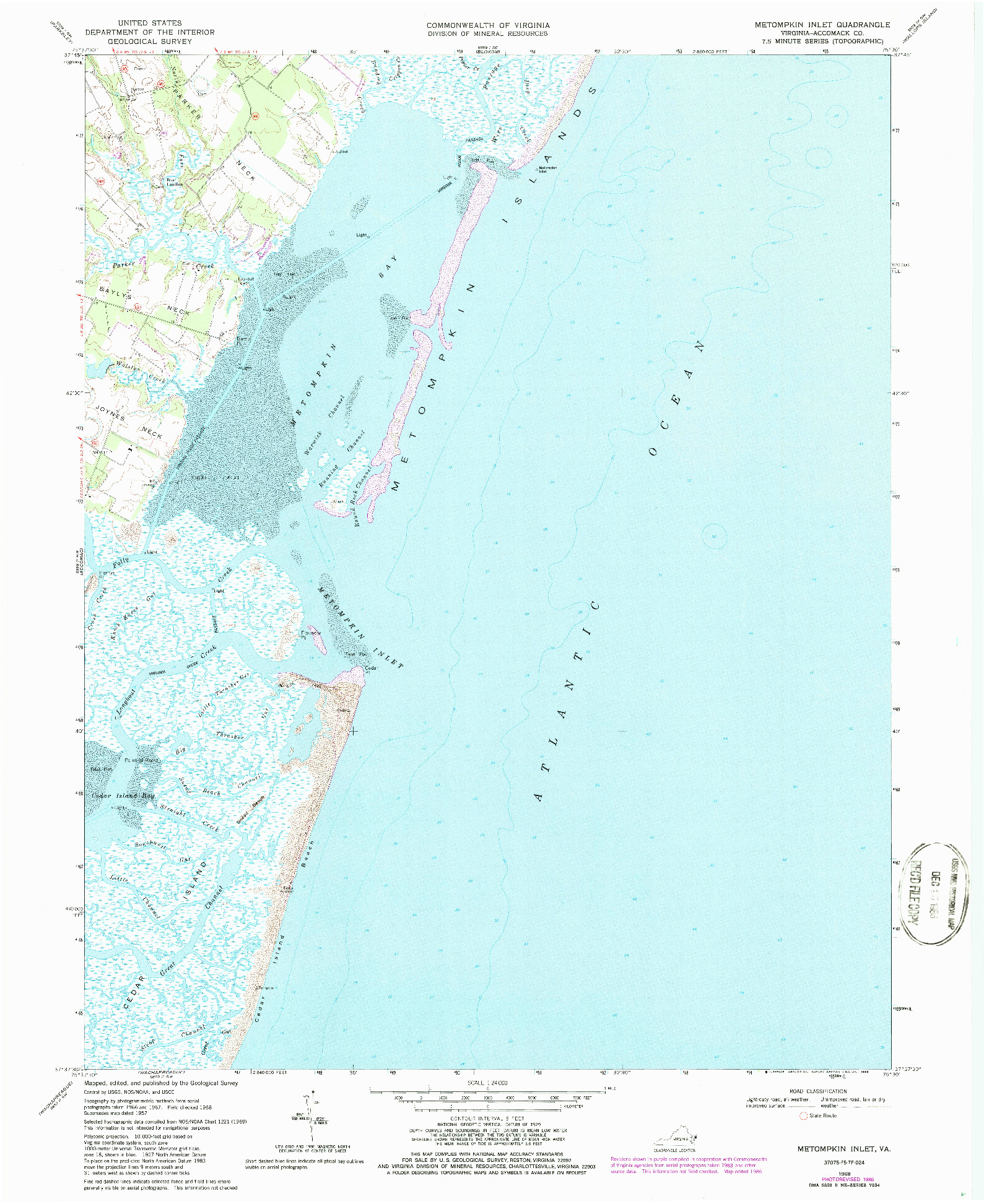 USGS 1:24000-SCALE QUADRANGLE FOR METOMPKIN INLET, VA 1968