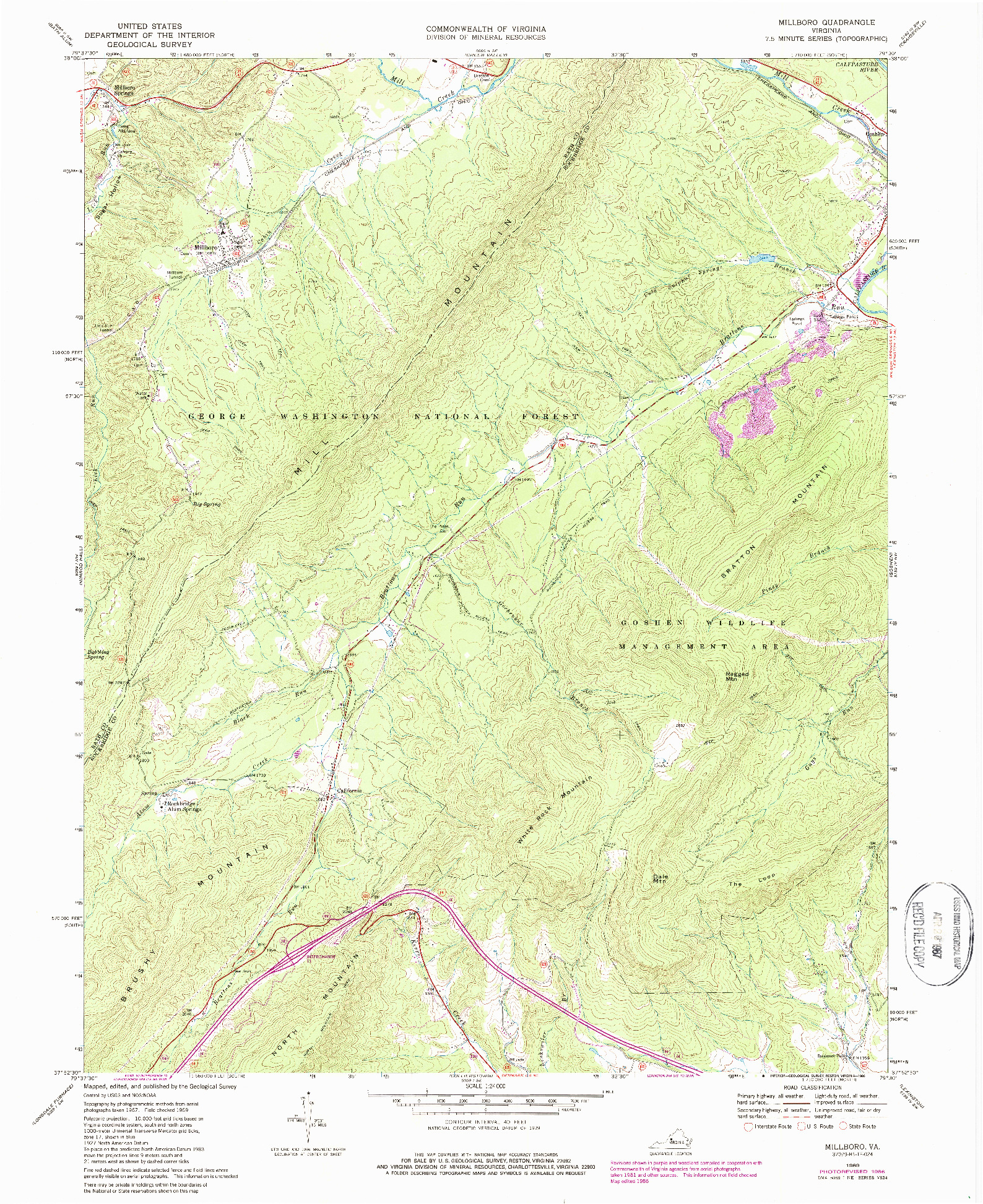 USGS 1:24000-SCALE QUADRANGLE FOR MILLBORO, VA 1969