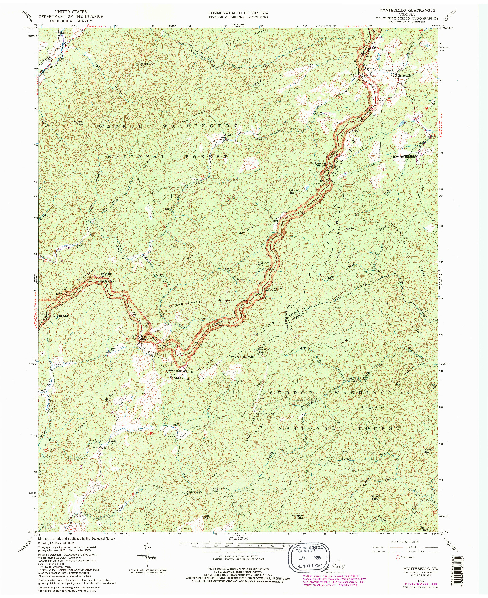 USGS 1:24000-SCALE QUADRANGLE FOR MONTEBELLO, VA 1965