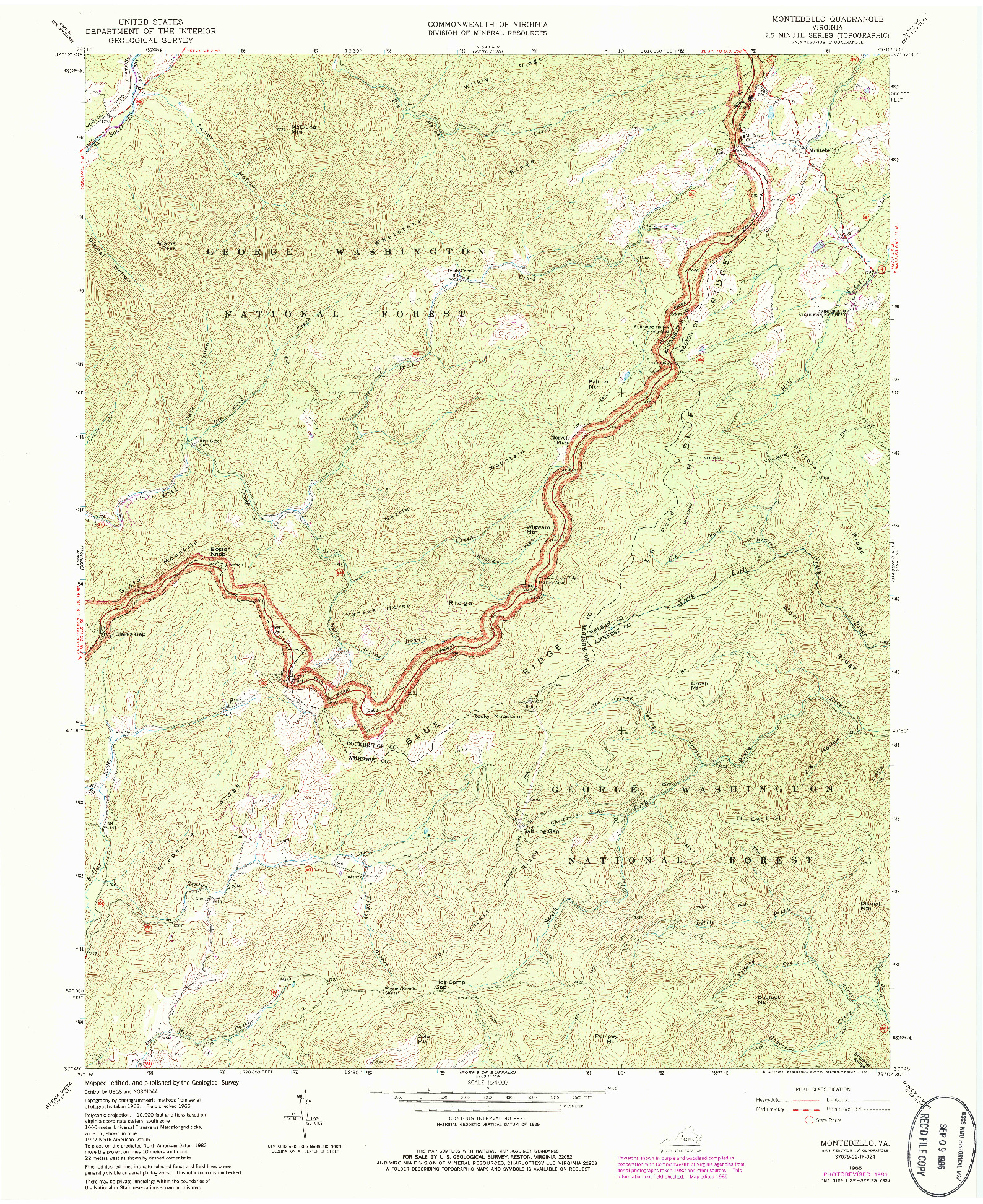 USGS 1:24000-SCALE QUADRANGLE FOR MONTEBELLO, VA 1965