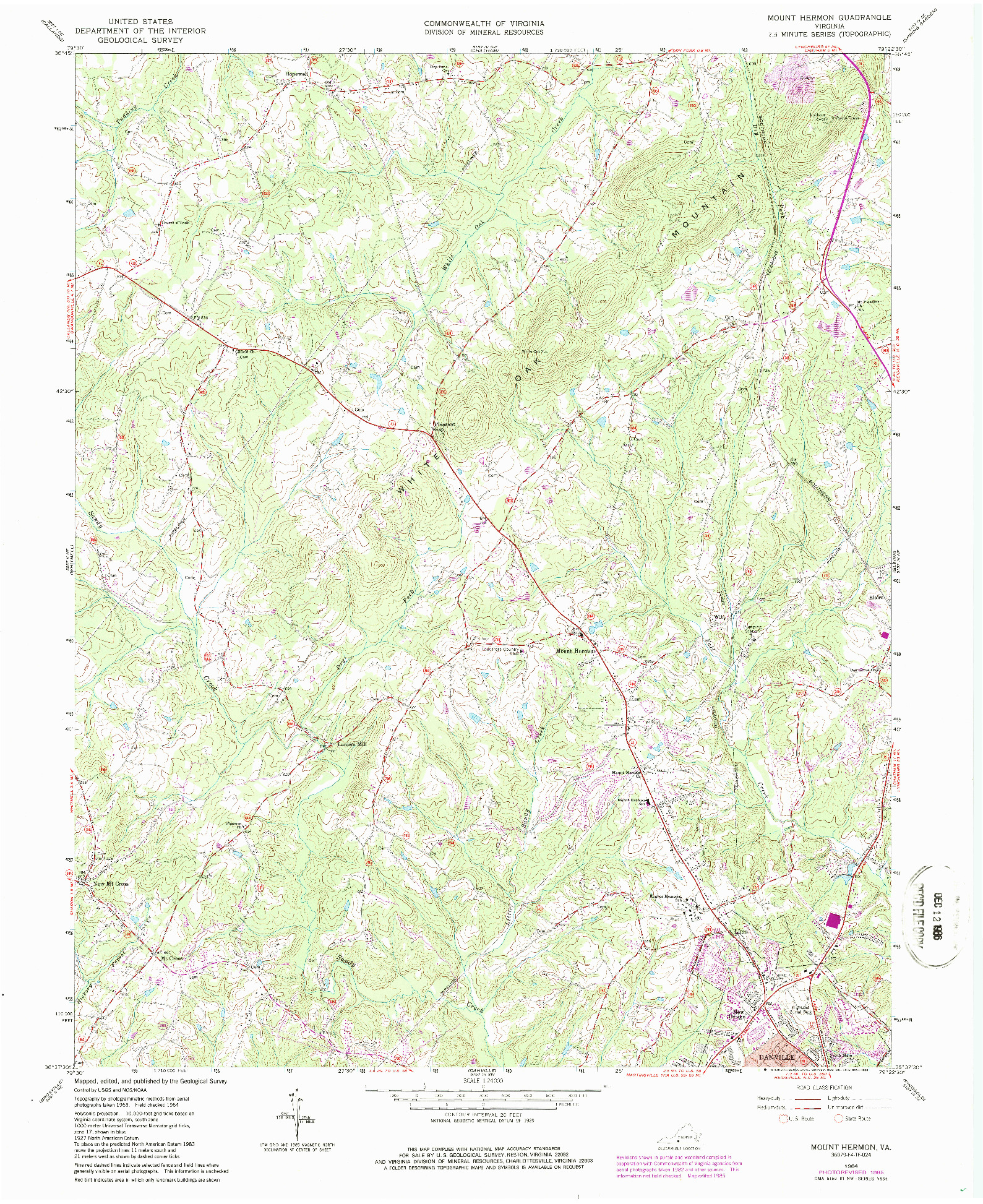 USGS 1:24000-SCALE QUADRANGLE FOR MOUNT HERMON, VA 1964