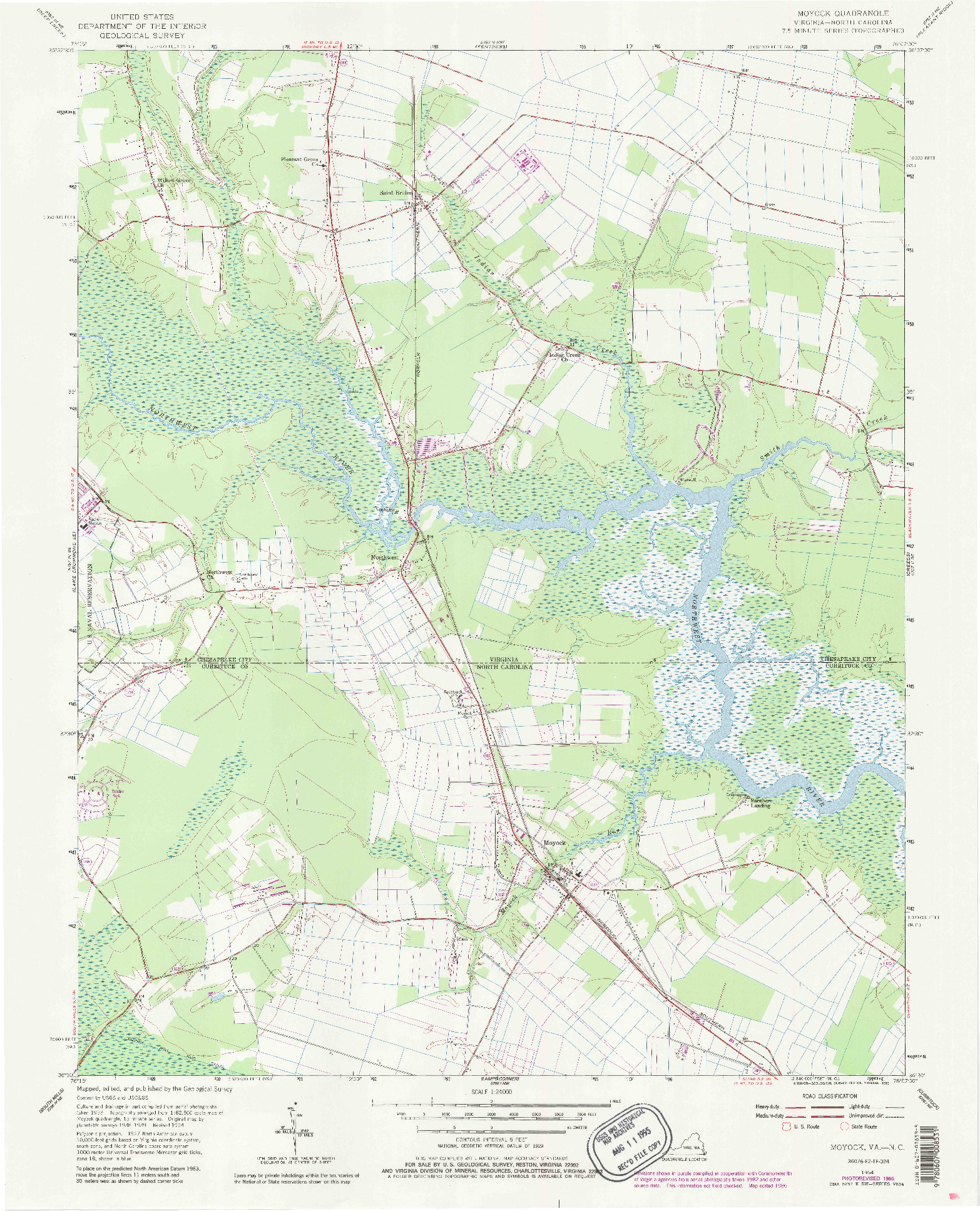 USGS 1:24000-SCALE QUADRANGLE FOR MOYOCK, VA 1954