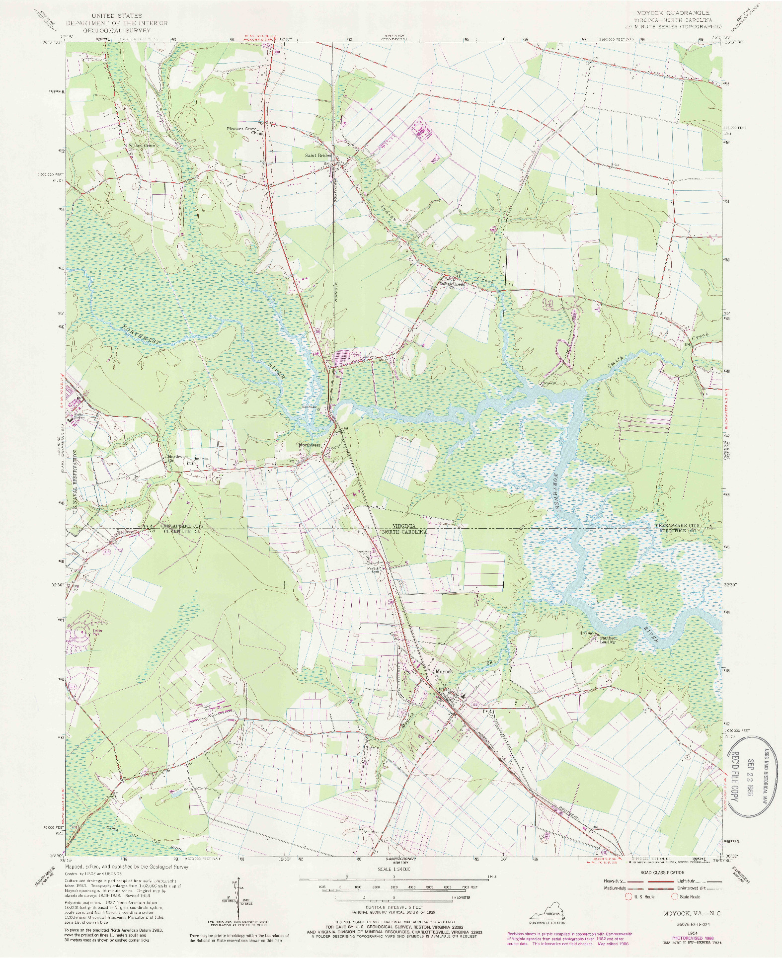 USGS 1:24000-SCALE QUADRANGLE FOR MOYOCK, VA 1954