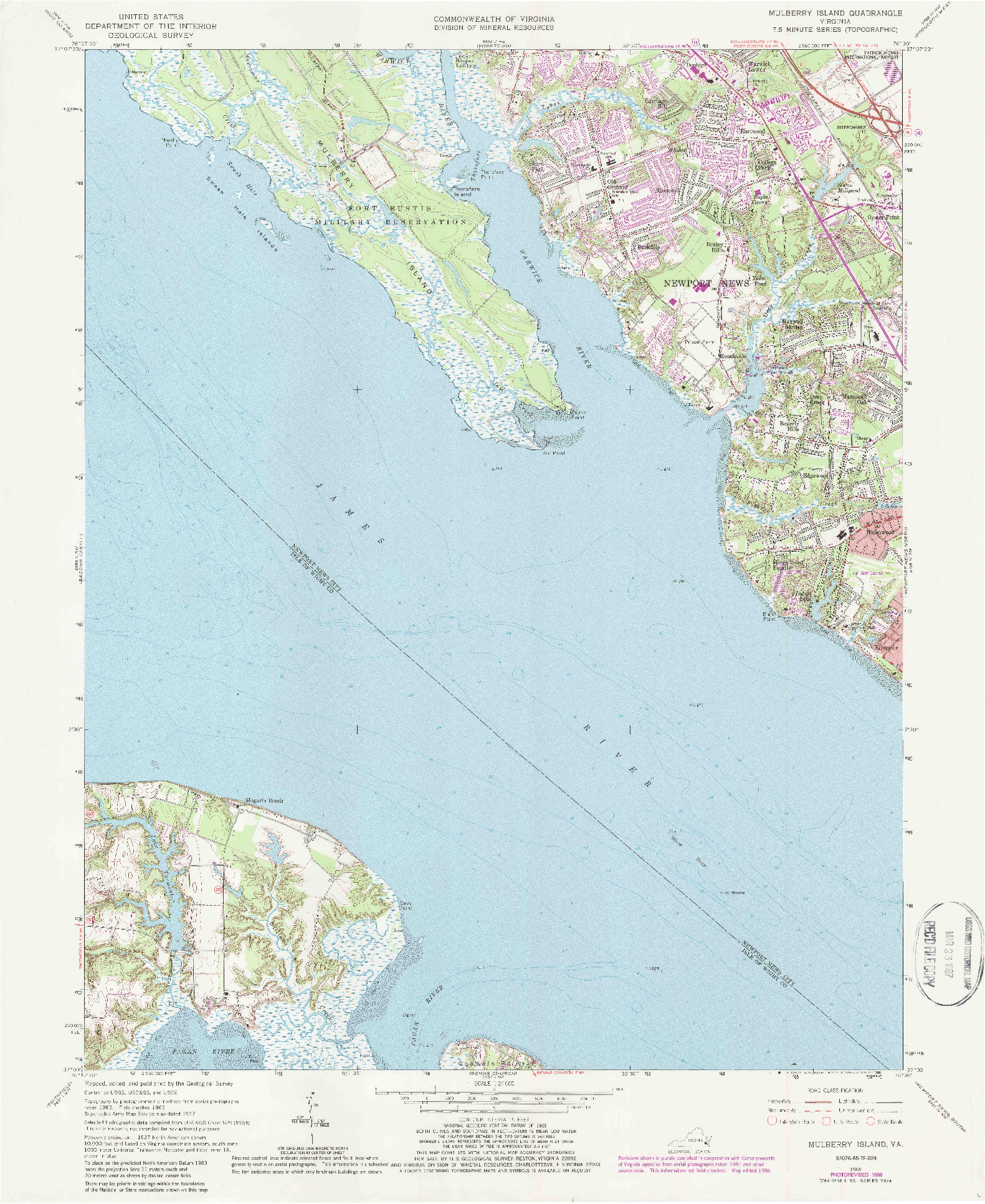 USGS 1:24000-SCALE QUADRANGLE FOR MULBERRY ISLAND, VA 1965